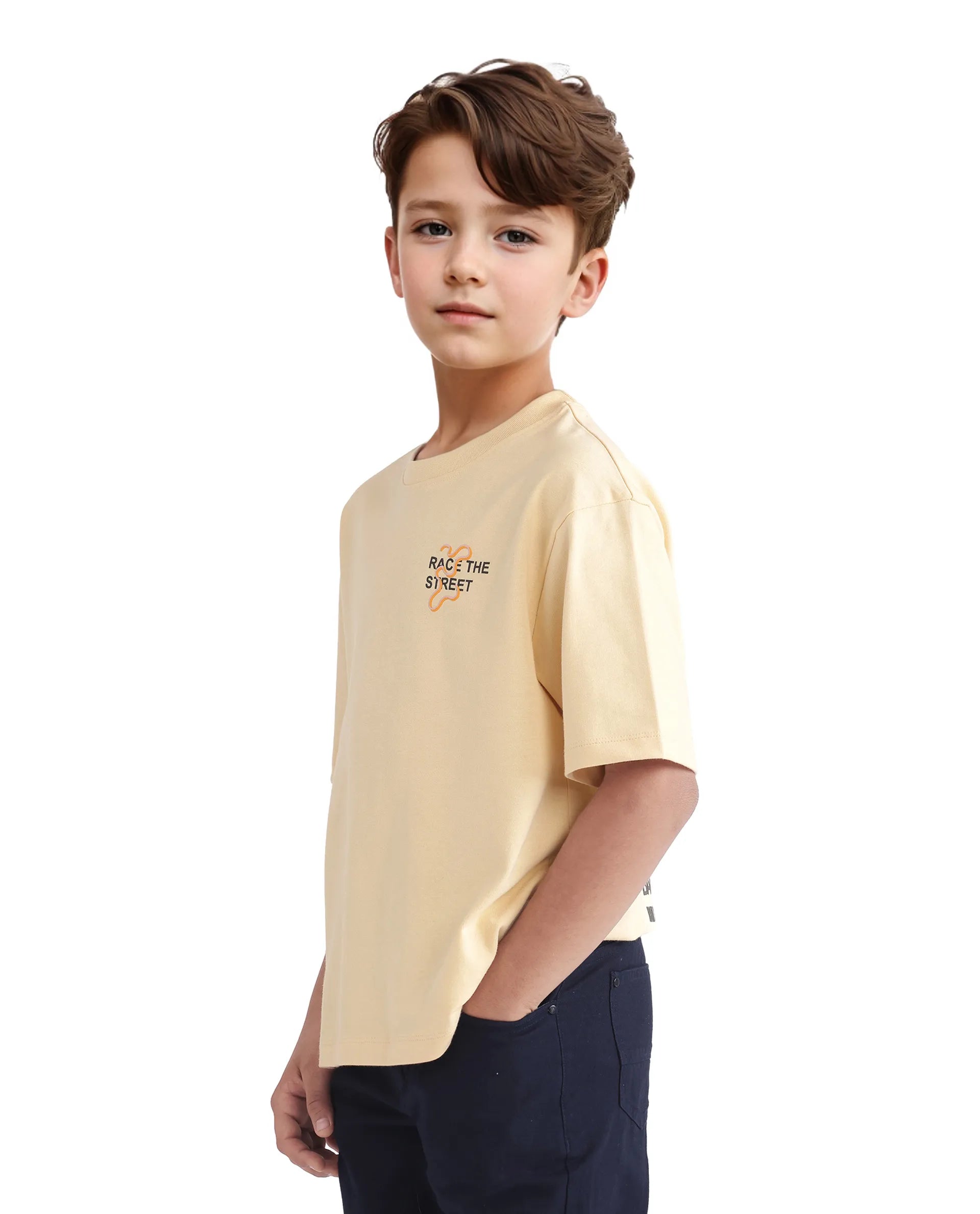 Rare Ones Kids Barcen Light Yellow Cotton Short Sleeve Crew Neck T-Shirt