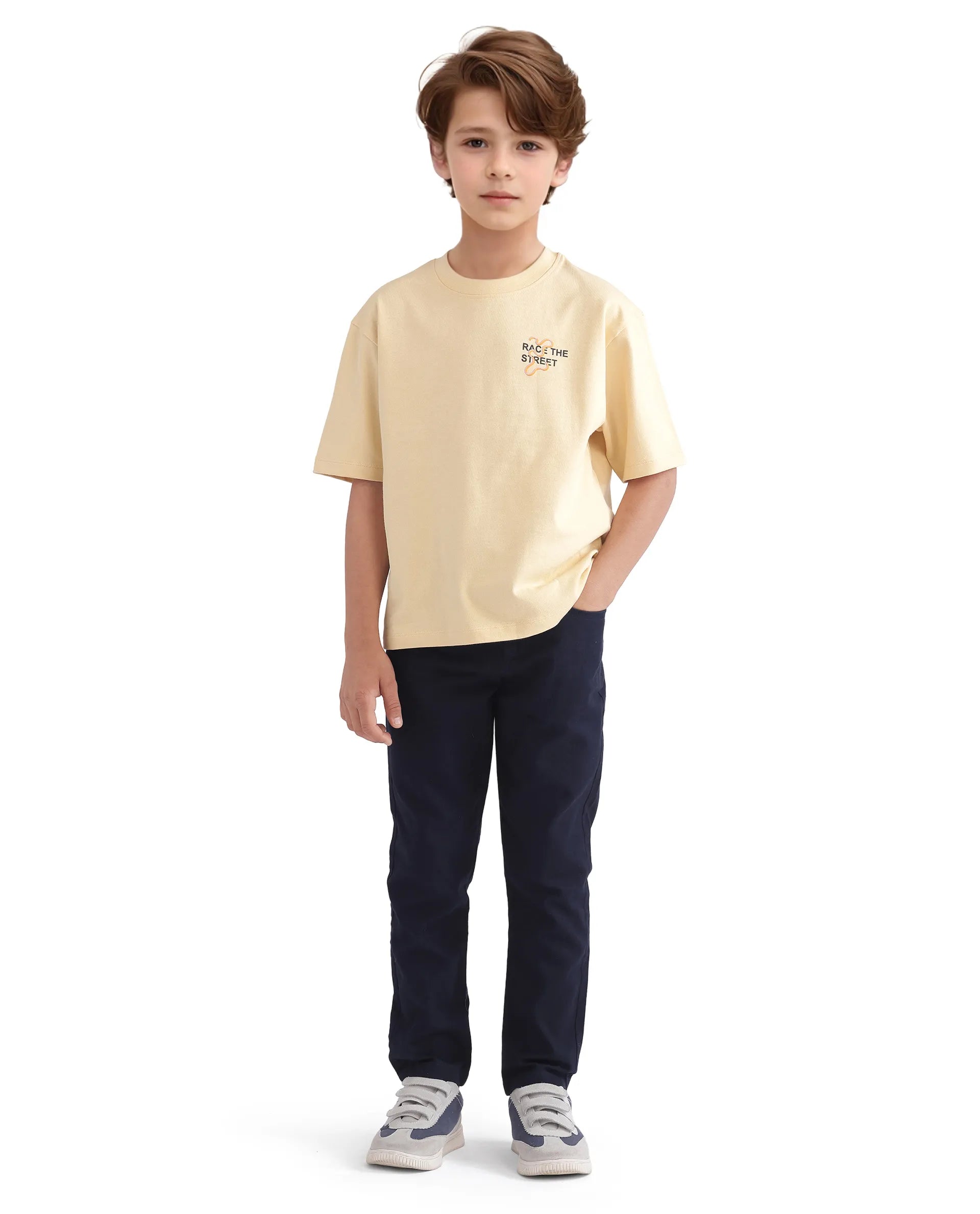 Rare Ones Kids Barcen Light Yellow Cotton Short Sleeve Crew Neck T-Shirt