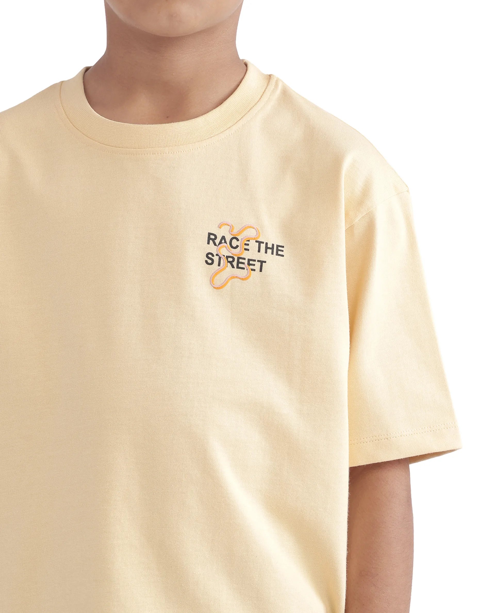 Rare Ones Kids Barcen Light Yellow Cotton Short Sleeve Crew Neck T-Shirt