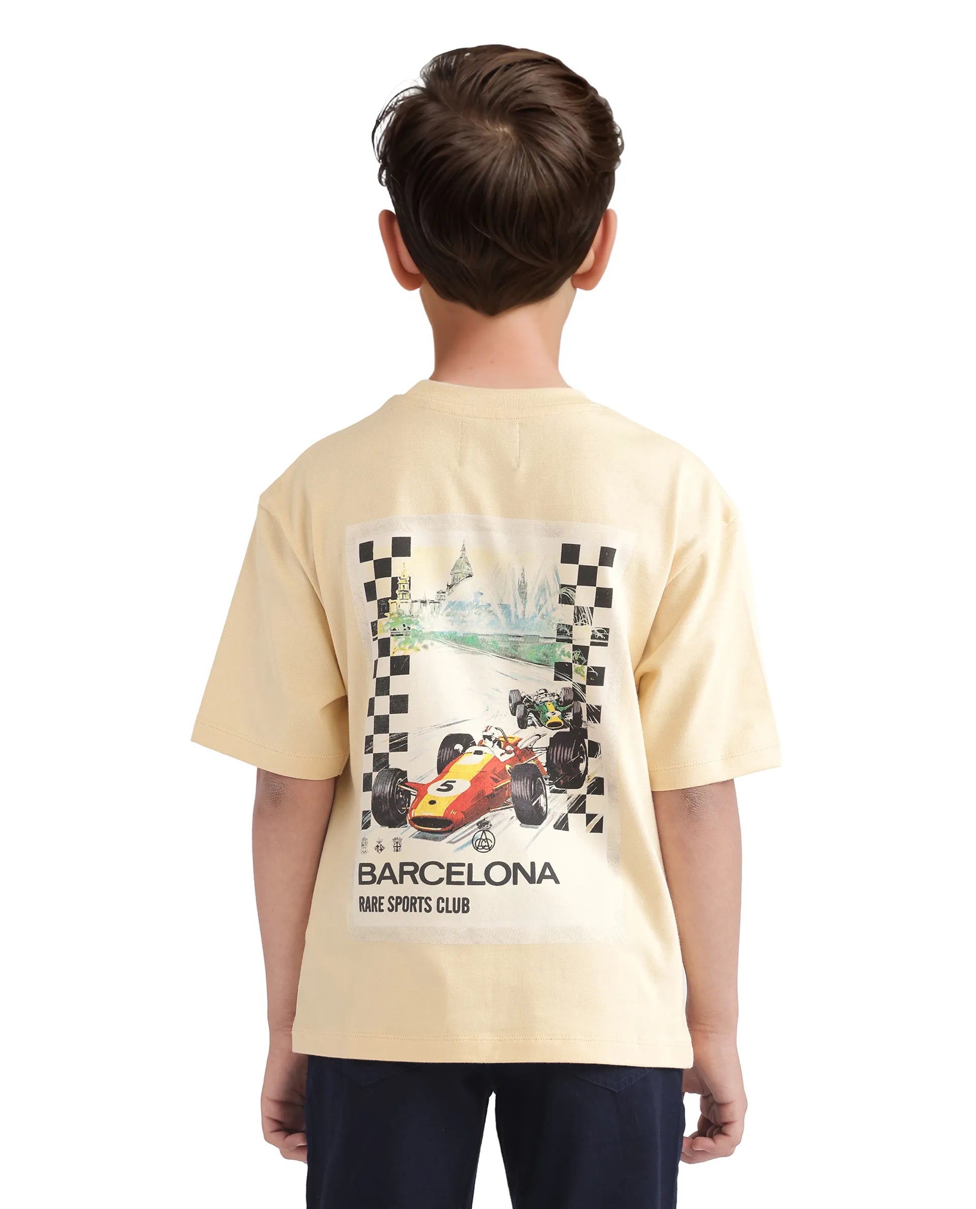 Rare Ones Kids Barcen Light Yellow Cotton Short Sleeve Crew Neck T-Shirt