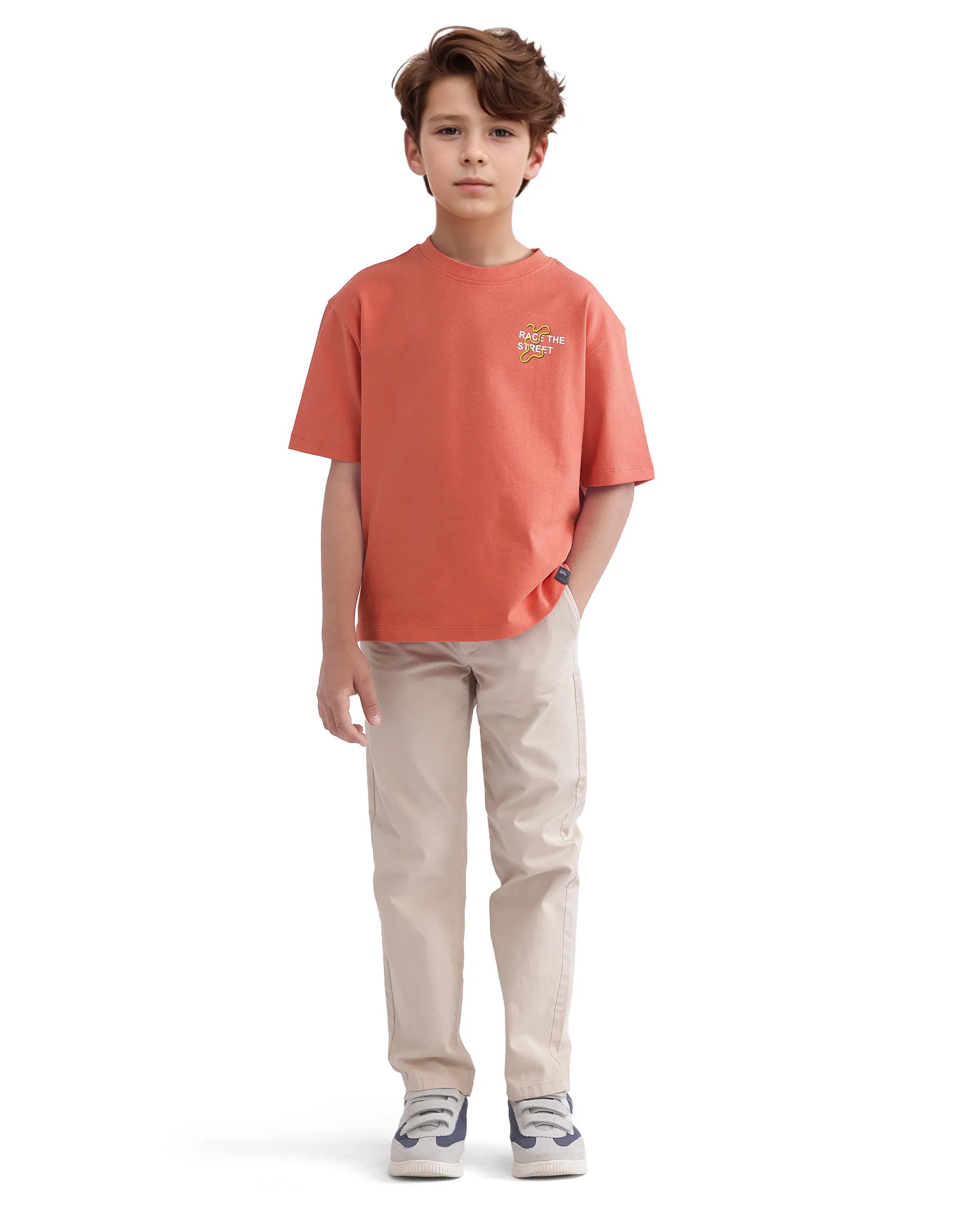 Rare Ones Kids Barcen Light Orange Cotton Short Sleeve Crew Neck T-Shirt