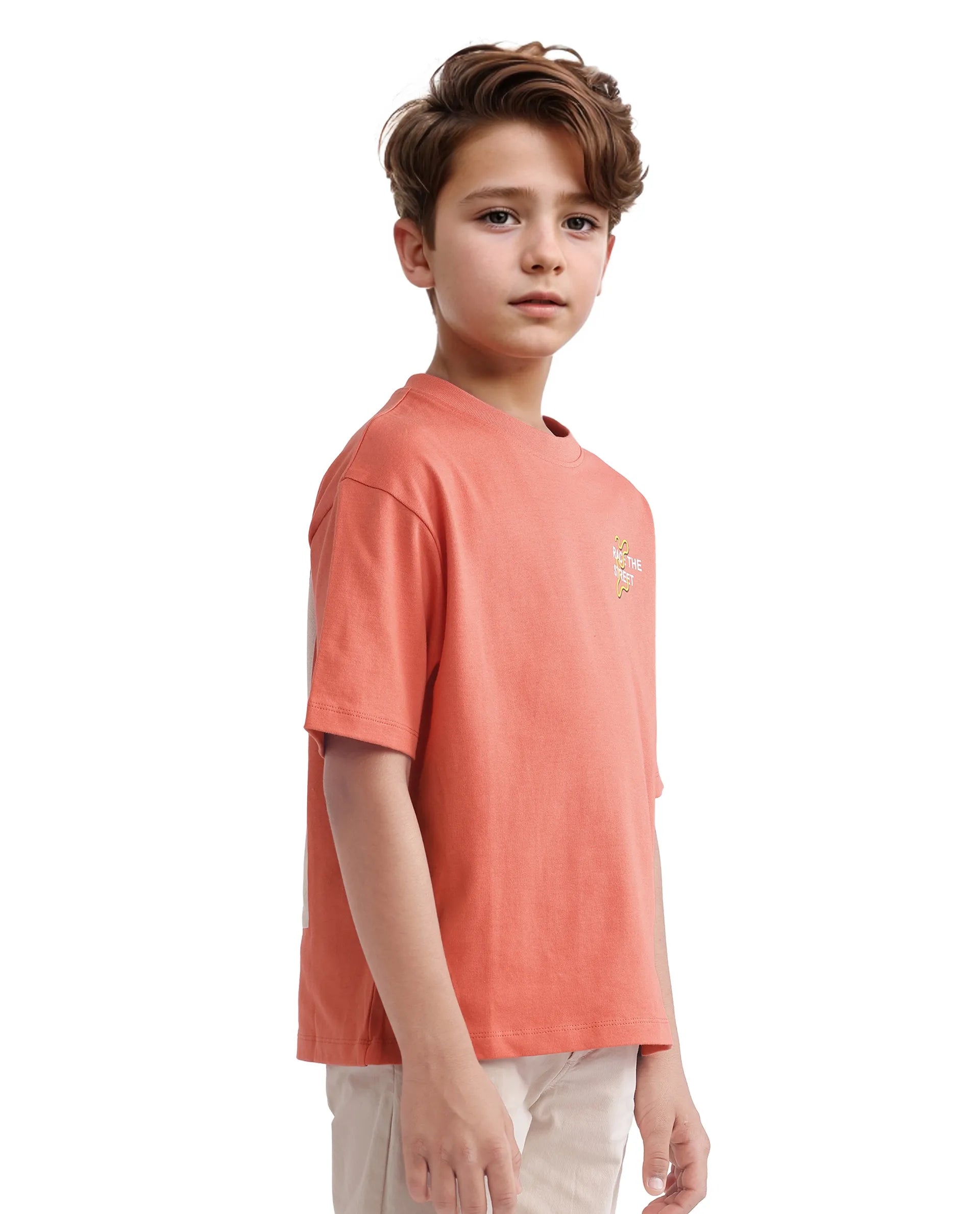 Rare Ones Kids Barcen Light Orange Cotton Short Sleeve Crew Neck T-Shirt