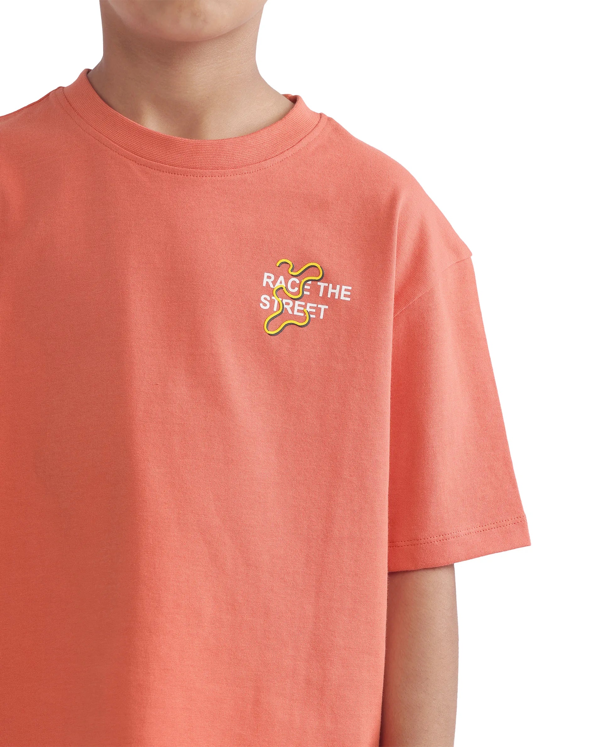 Rare Ones Kids Barcen Light Orange Cotton Short Sleeve Crew Neck T-Shirt