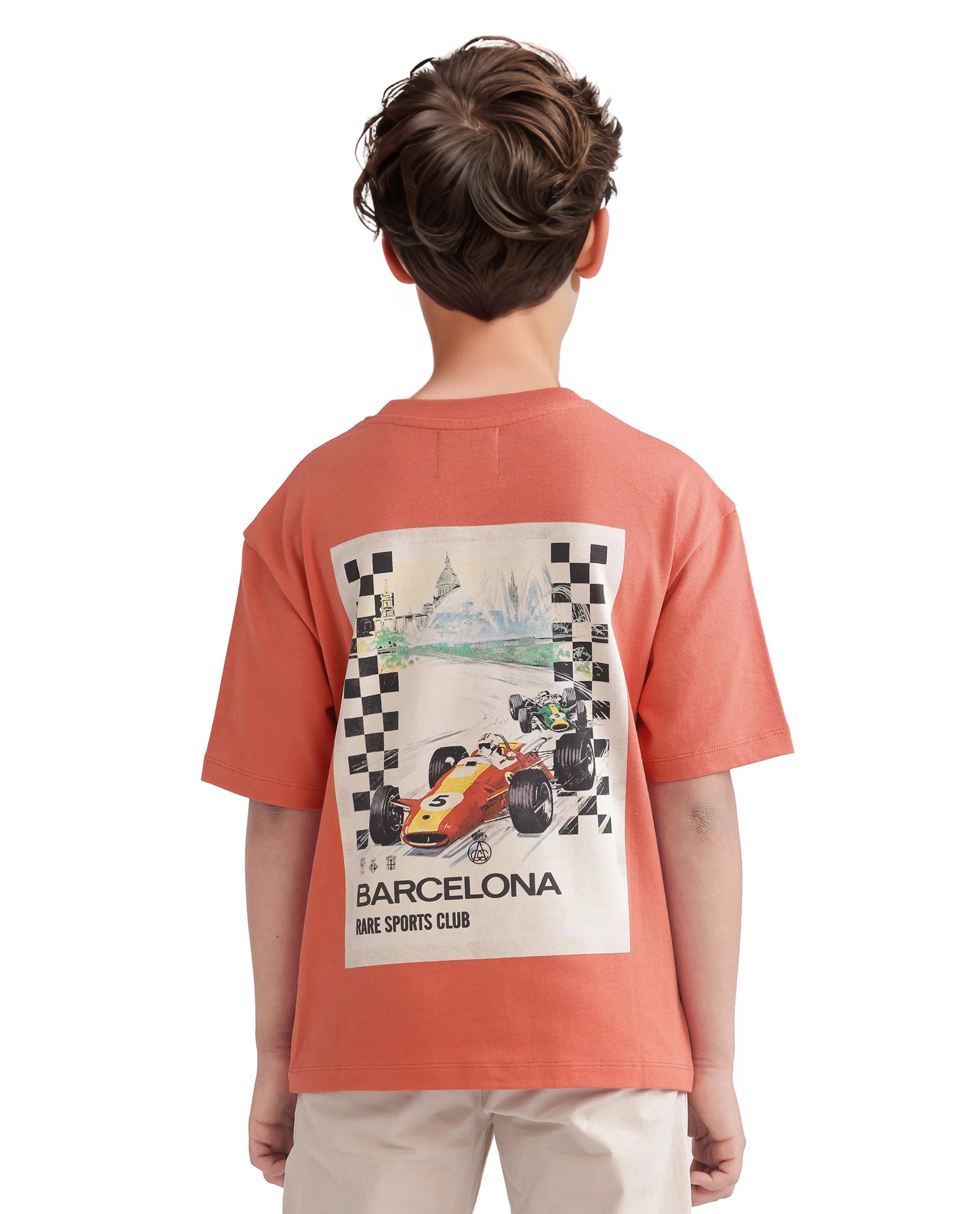 Rare Ones Kids Barcen Light Orange Cotton Short Sleeve Crew Neck T-Shirt