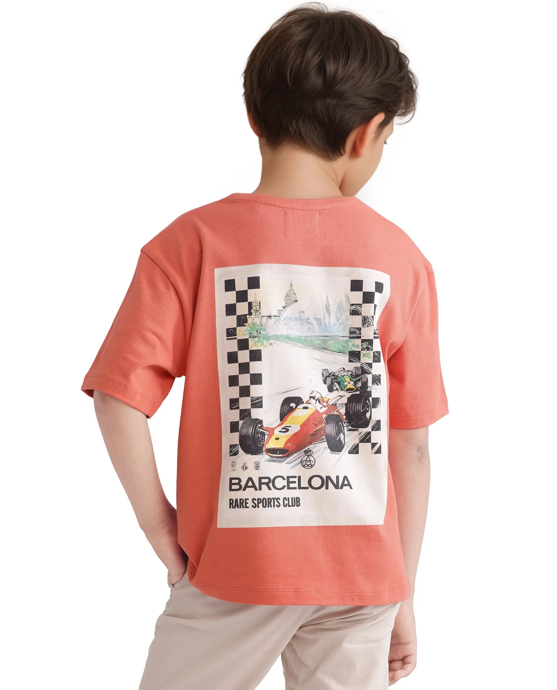 Rare Ones Kids Barcen Light Orange Cotton Short Sleeve Crew Neck T-Shirt