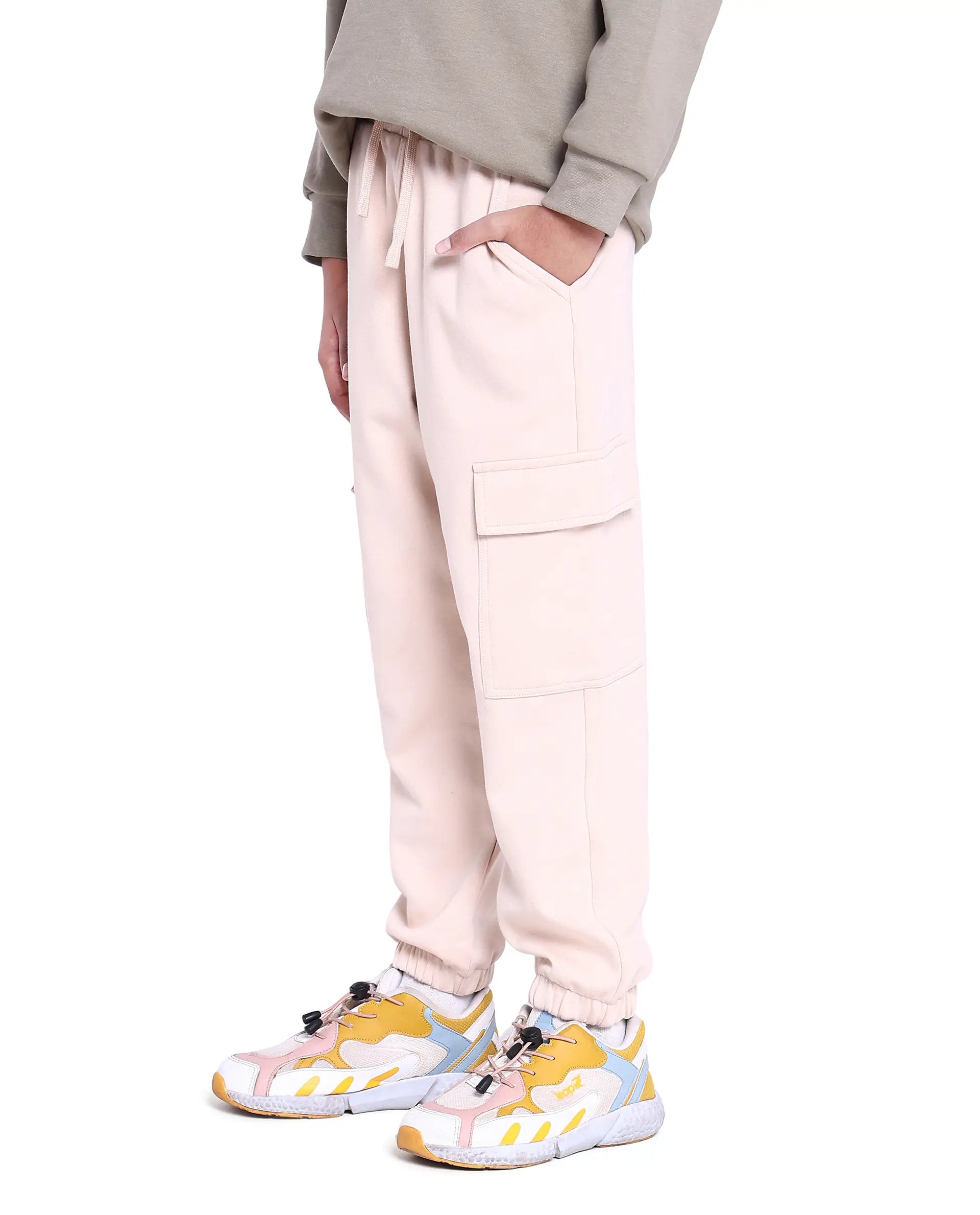 Rare Ones Kids Baro Beige Cotton Poly Solid Trackpant