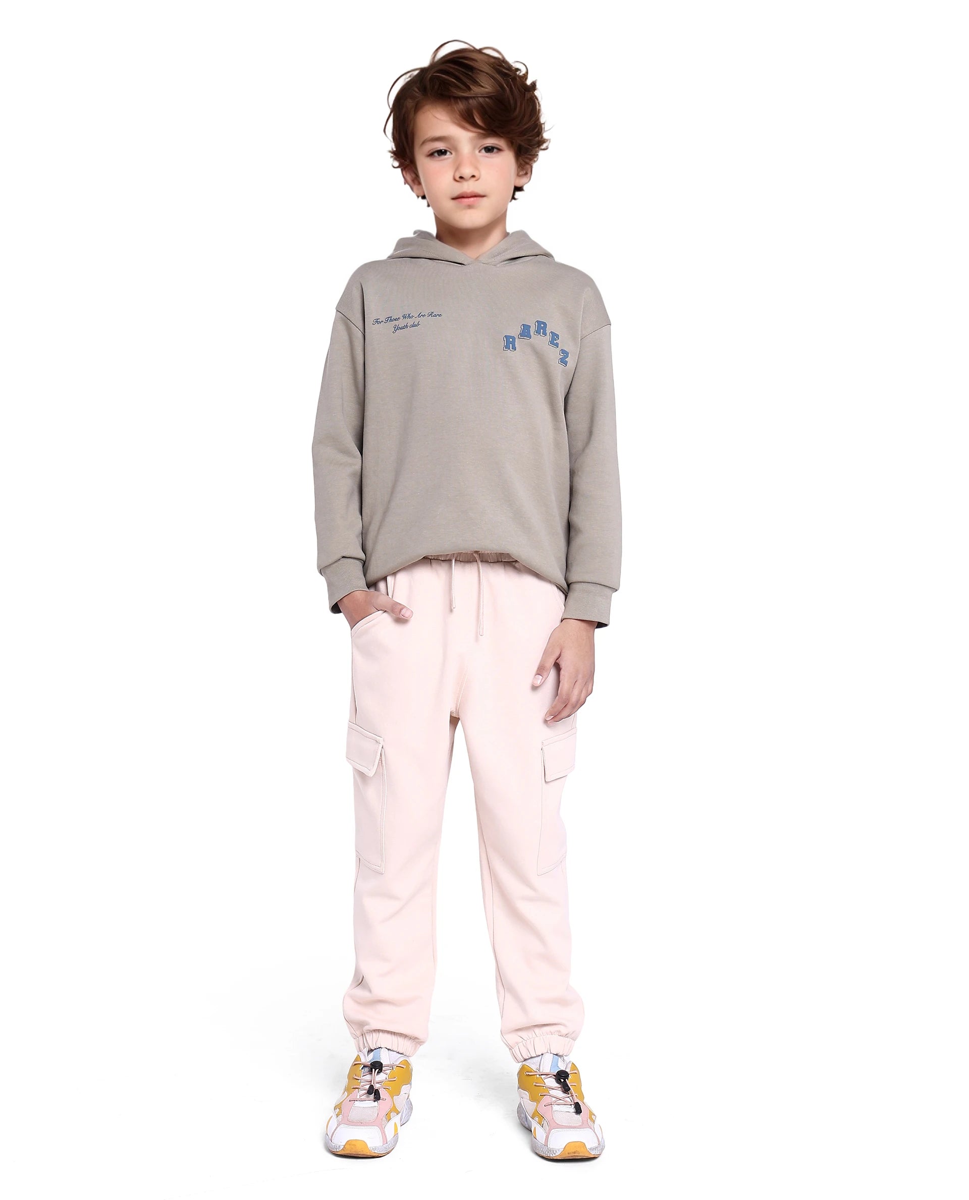 Rare Ones Kids Baro Beige Cotton Poly Solid Trackpant