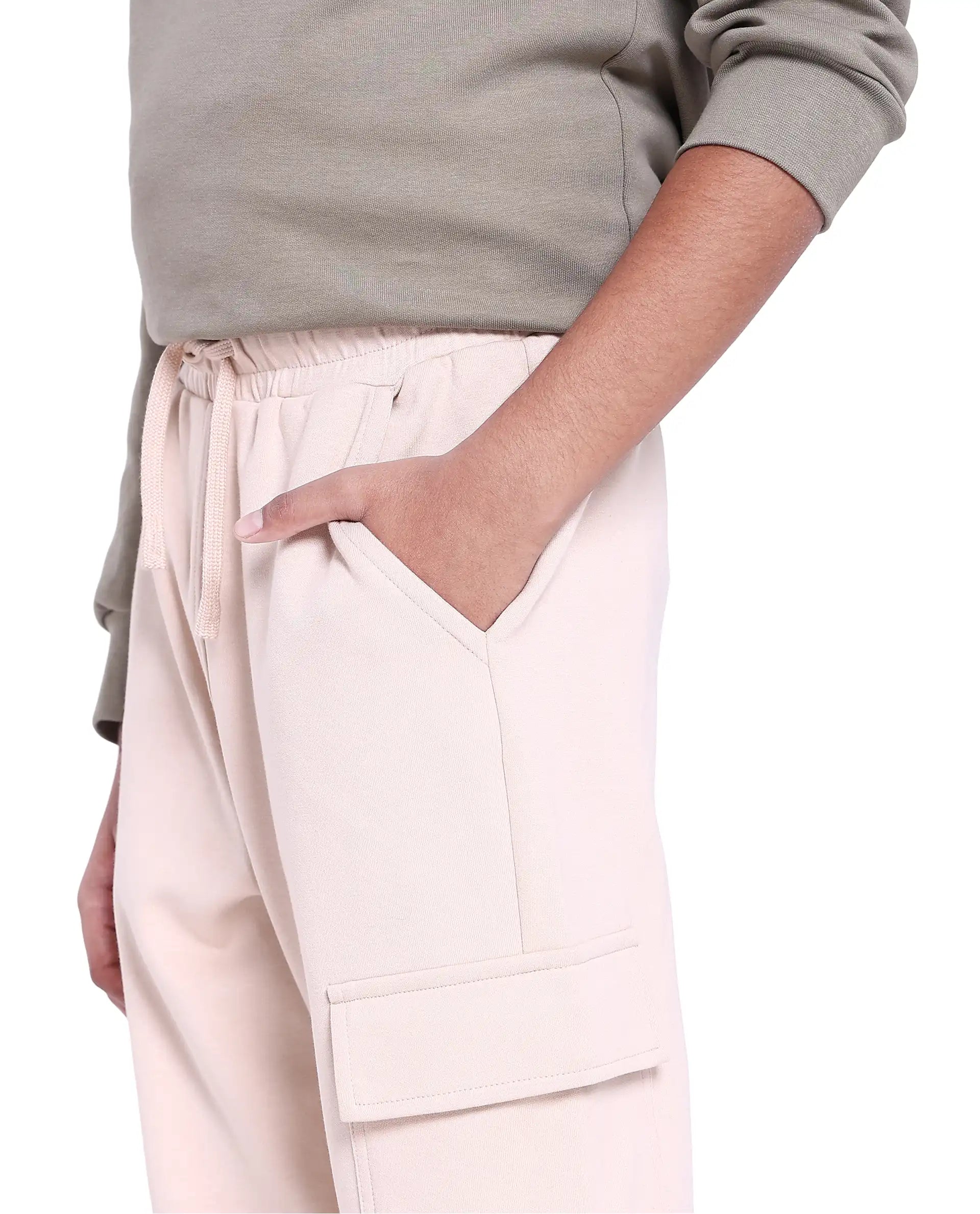 Rare Ones Kids Baro Beige Cotton Poly Solid Trackpant