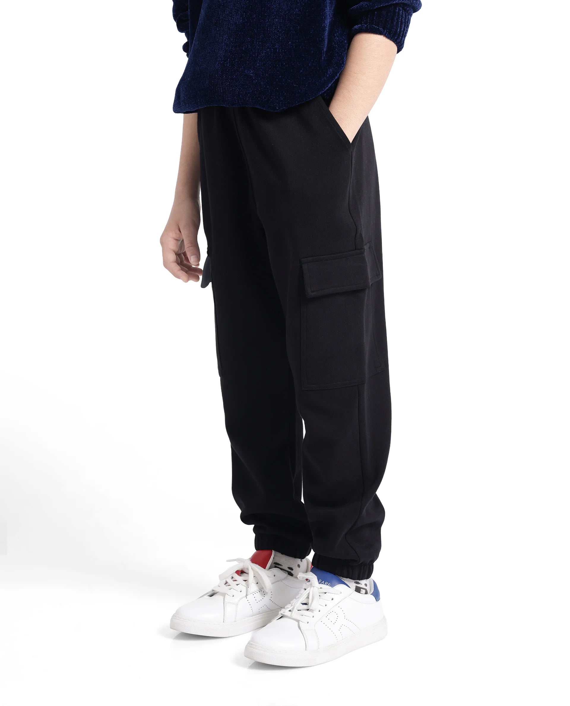 Rare Ones Kids Baro Black Cotton Poly Solid Trackpant