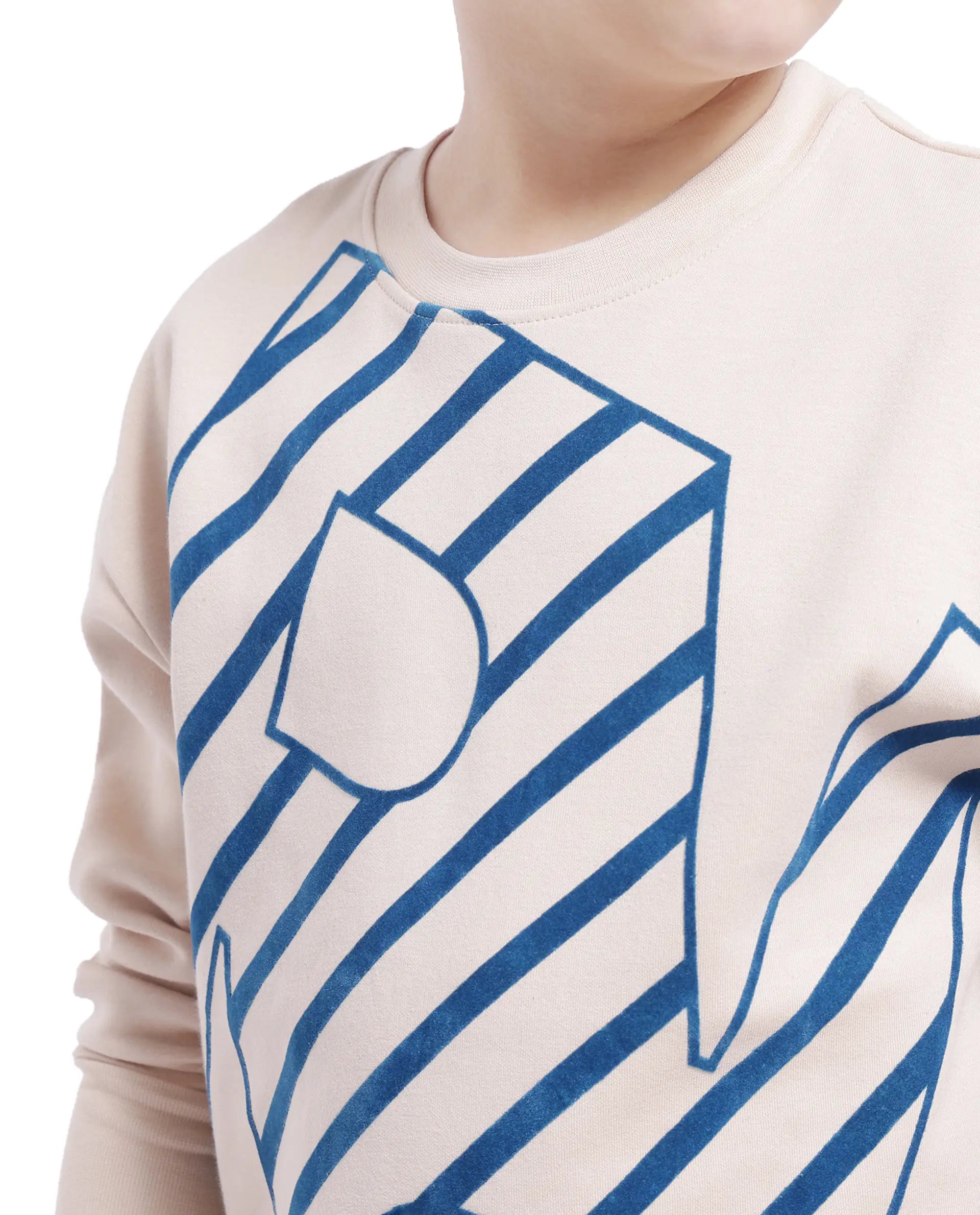 Rare Ones Kids Baros Beige Cotton Full Sleeve Crew Neck Flock Print Logo Sweatshirt