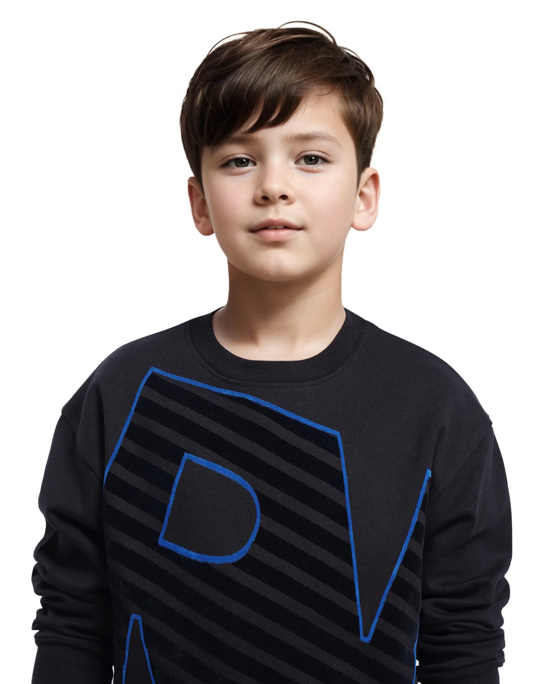 Rare Ones Kids Baros Black Cotton Full Sleeve Crew Neck Flock Print Sweatshirt