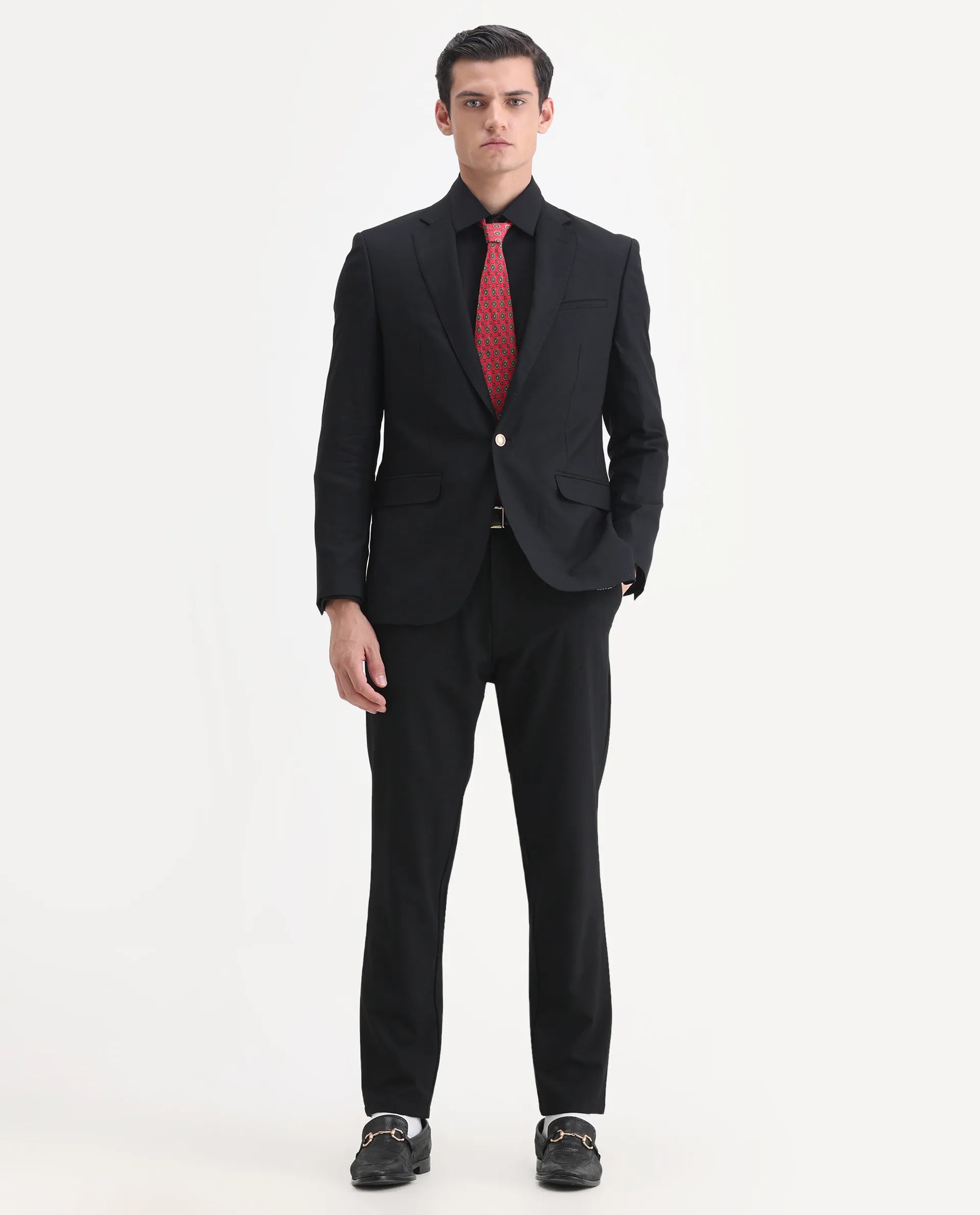 Rare Rabbit Men's Barton Black Polyester Plain Tailored Fit Full Sleeve Lapel Neck Blazer