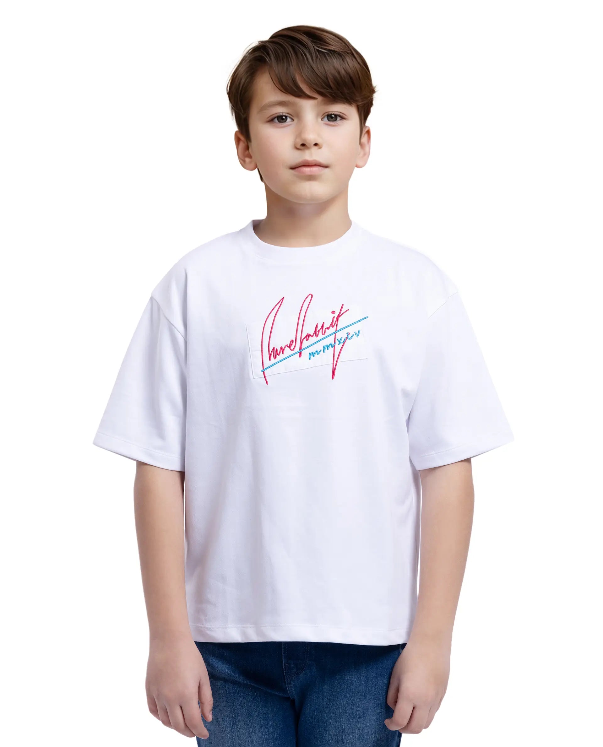 Rare Ones Kids Bart White Cotton Poly Short Sleeve Crew Neck Embroidered T-Shirt