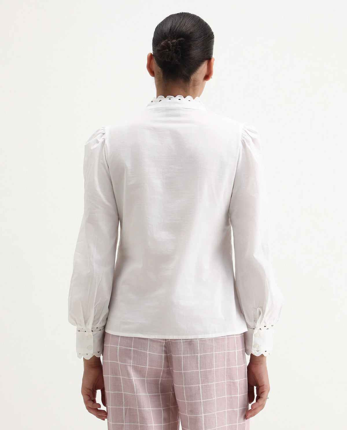 Rareism Women's Basil Off White Cotton Mandarin Collar Plain Cuffed Sleeve Regular Fit Top
