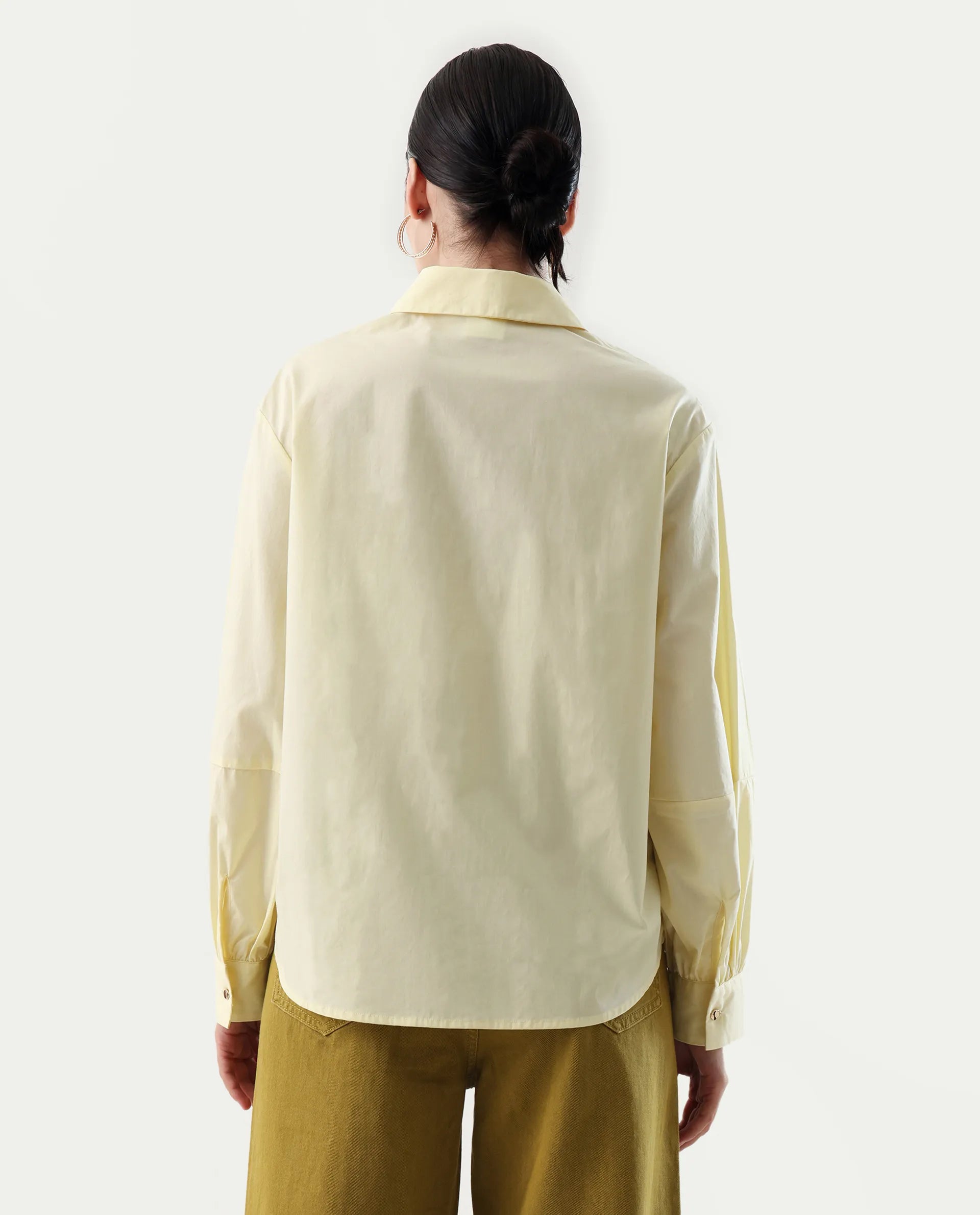 Rareism Women's Basom Yellow Cotton Collared Neck Relaxed Fit Shirt