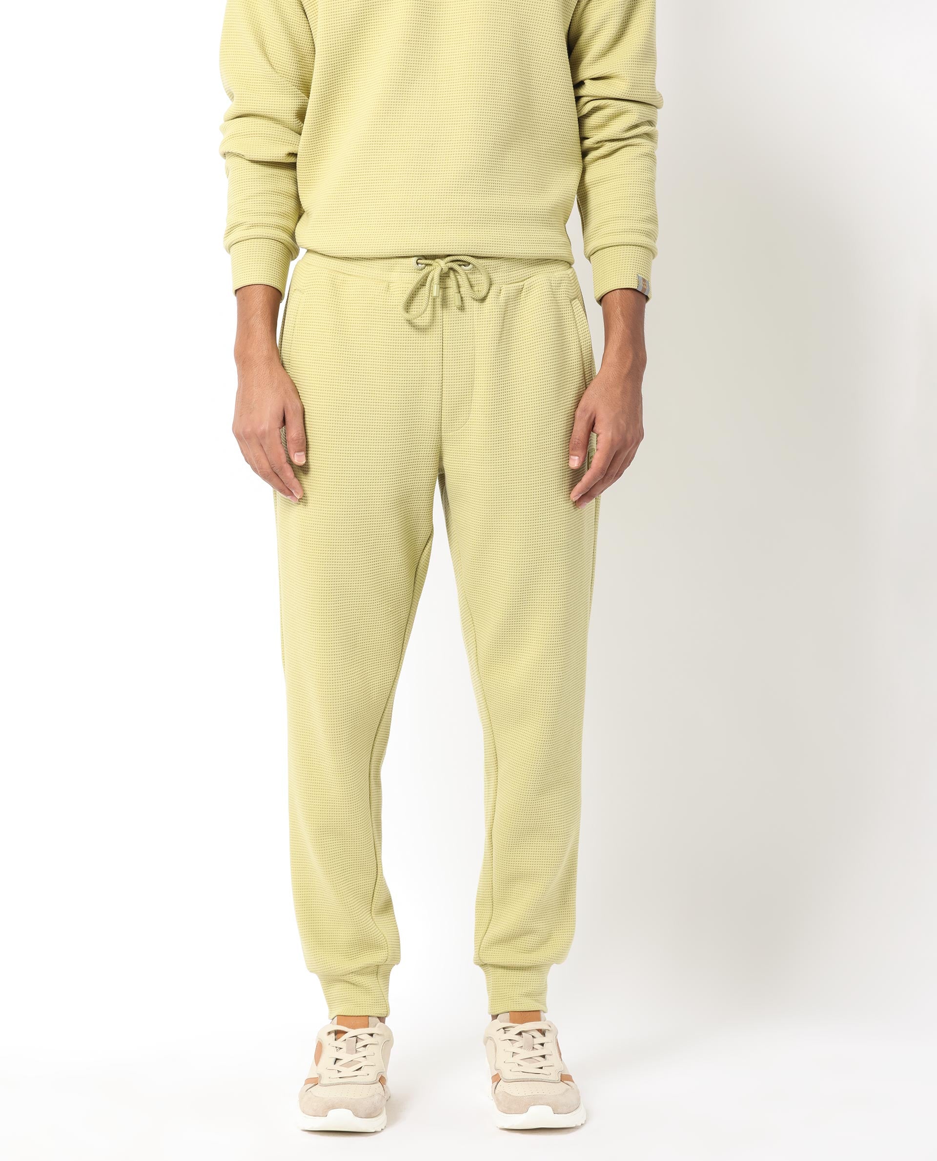 Rare Rabbit Men'S Bastian Pastel Green Track Pant Solid