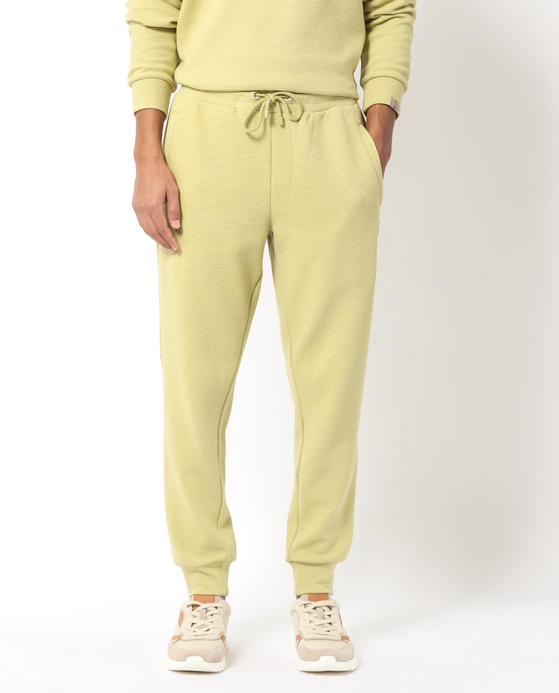 Rare Rabbit Men'S Bastian Pastel Green Track Pant Solid