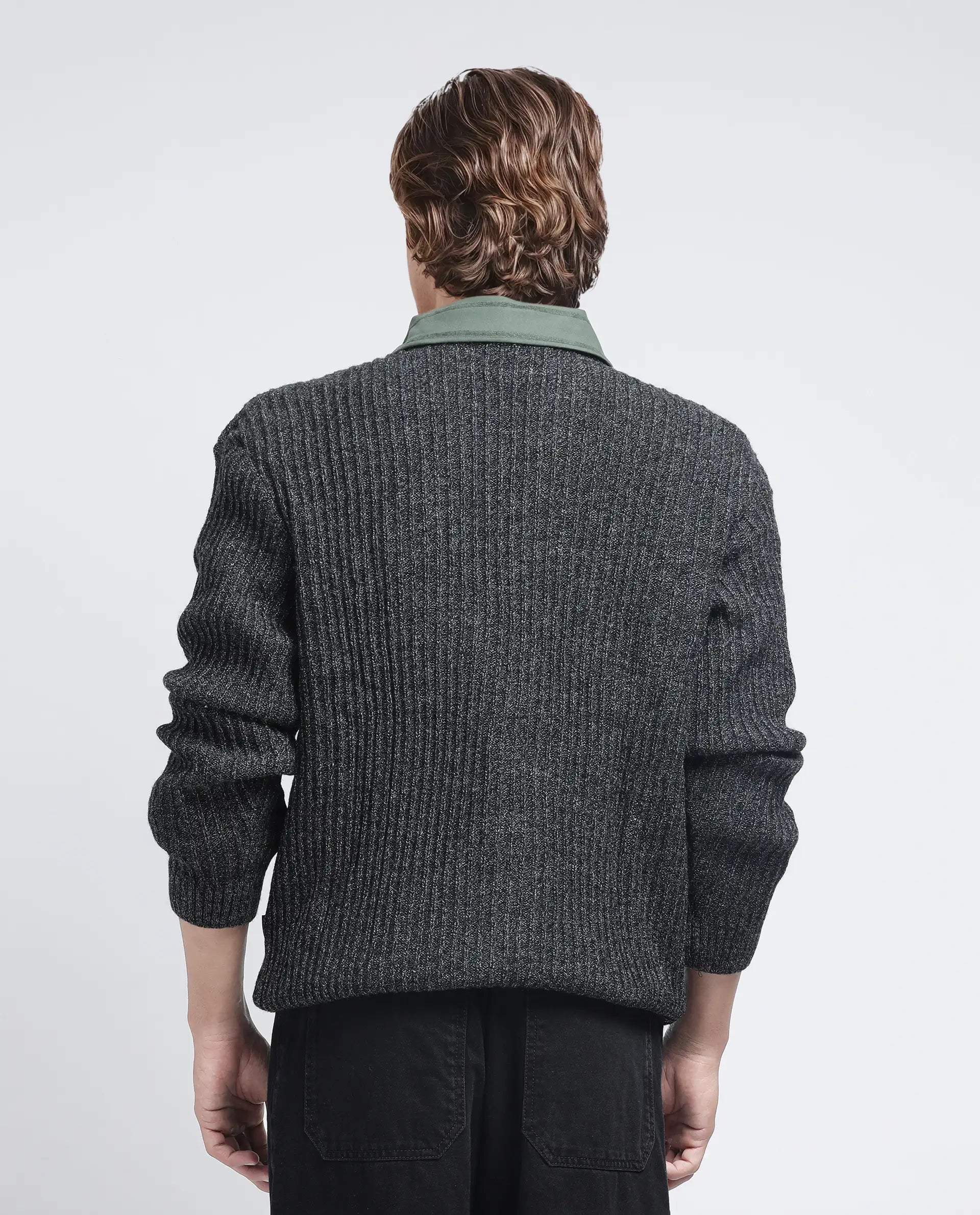 Rare Rabbit Men's Batten Dark Grey Cotton Fabric Full Sleeve Crew Neck Regular Fit Rare'z Branded Sweater