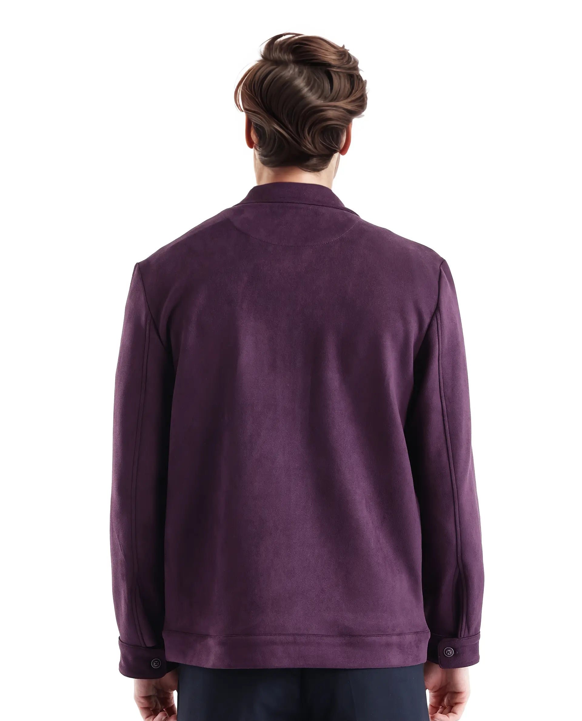 Rare Rabbit Men Bax-3 Dark Purple Polyester Spandex Fabric Full Sleeve Collared Neck Zipper Closure Regular Fit Plain Jacket