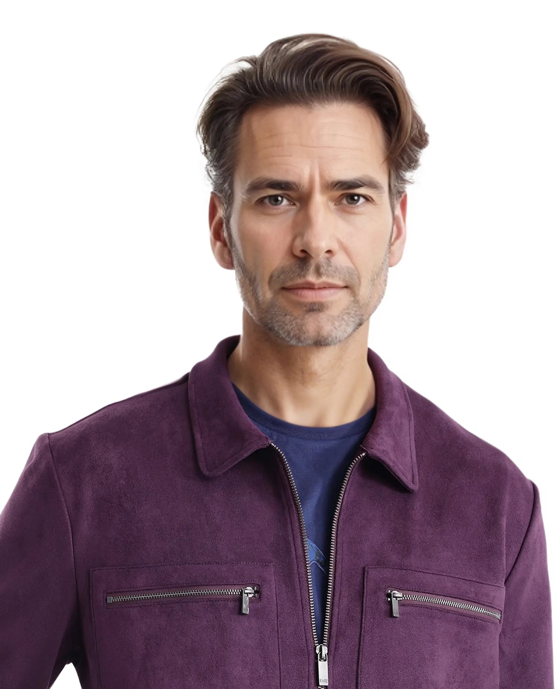 Rare Rabbit Men Bax-3 Dark Purple Polyester Spandex Fabric Full Sleeve Collared Neck Zipper Closure Regular Fit Plain Jacket