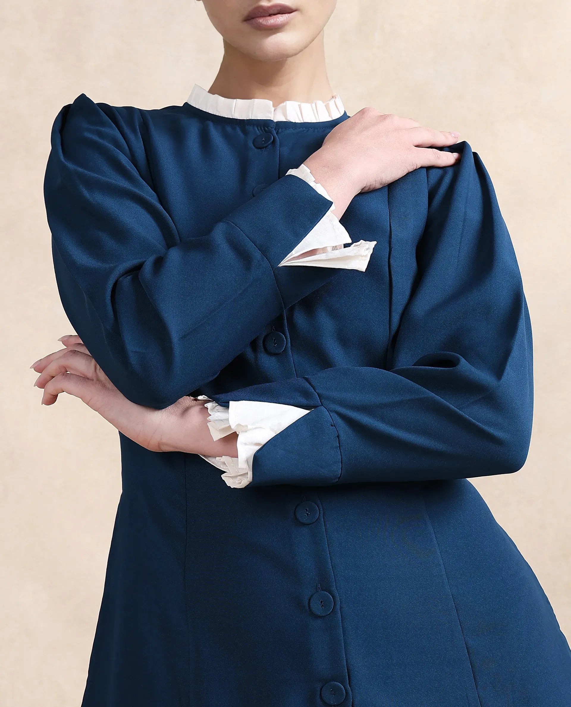 Rareism Women's Bayburt Teal Satin Sweetheart Neck Plain Knee Length Straight Fit Dress