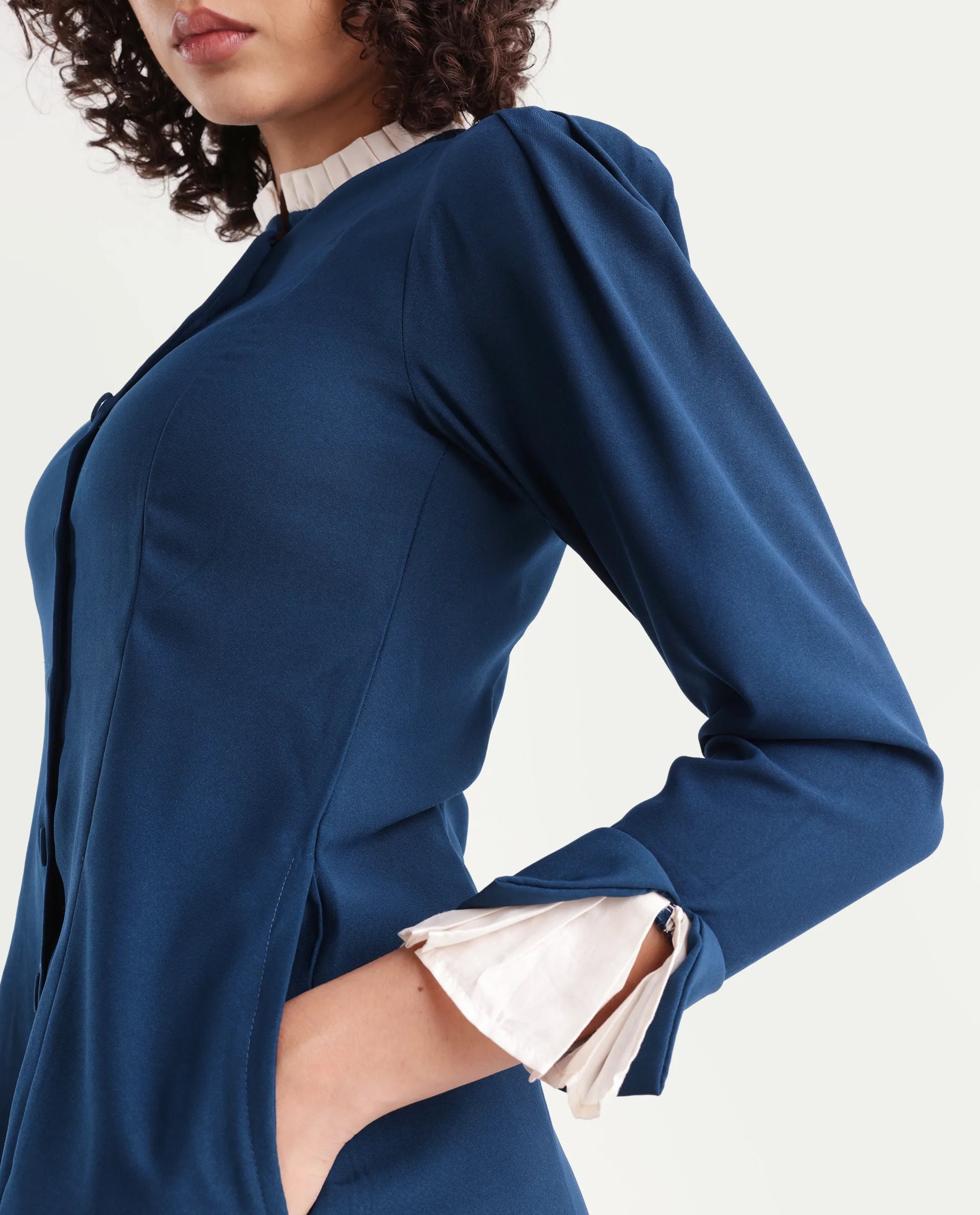 Rareism Women's Bayburt Teal Satin Sweetheart Neck Plain Knee Length Straight Fit Dress