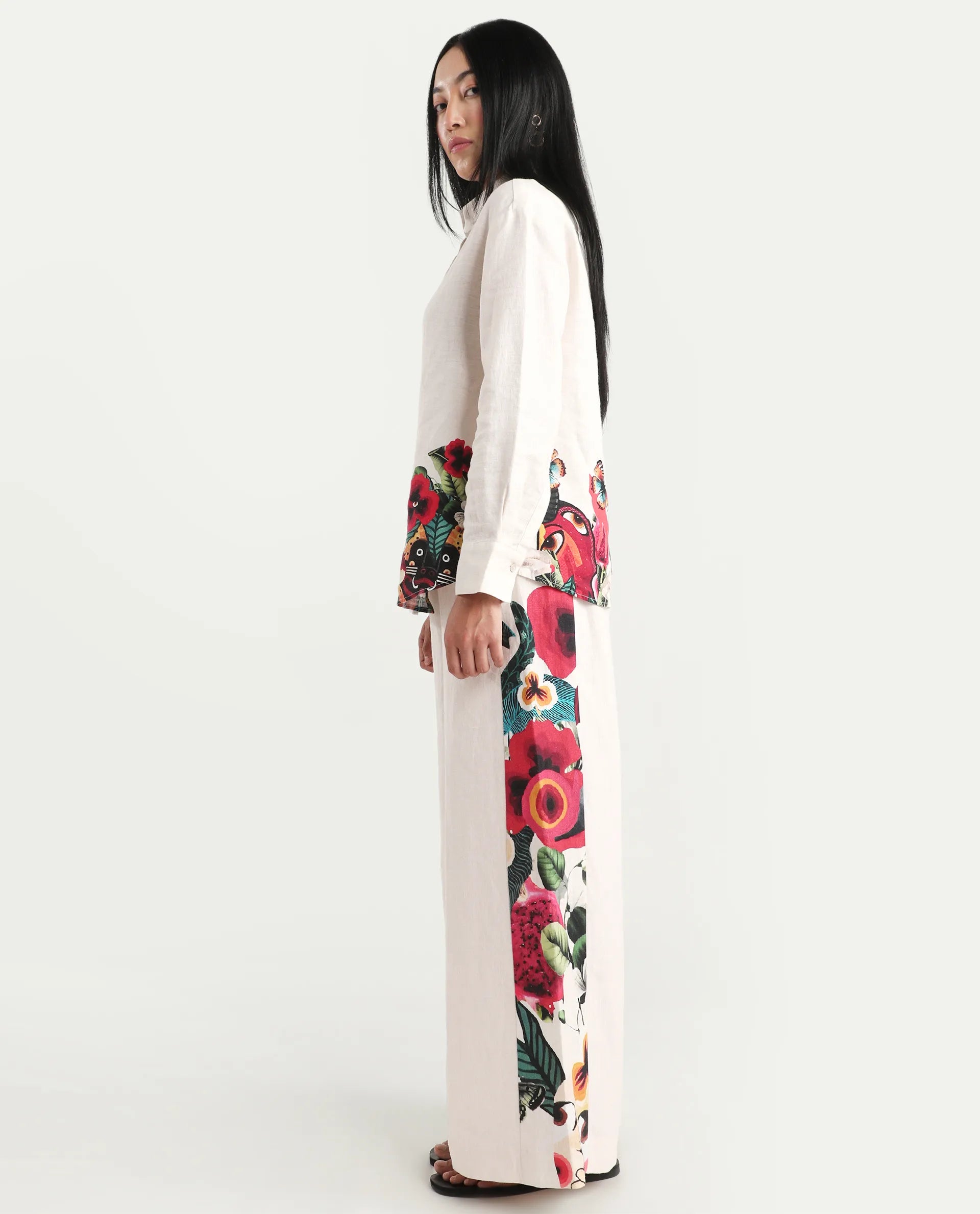 Rareism Women's Bazper-B Off White 100% Linen Wide Leg Plain Trouser