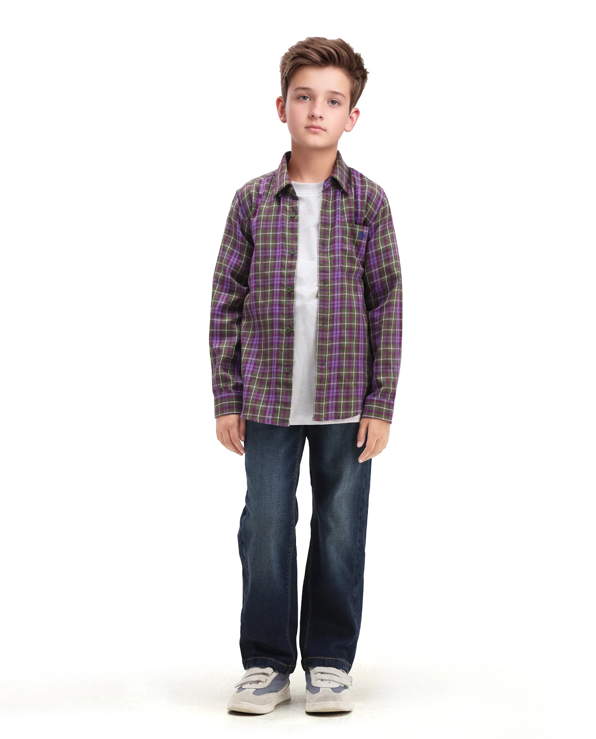 Rare Ones Kids Beke Purple Cotton Checked Button Closure Regular Fit Shirt