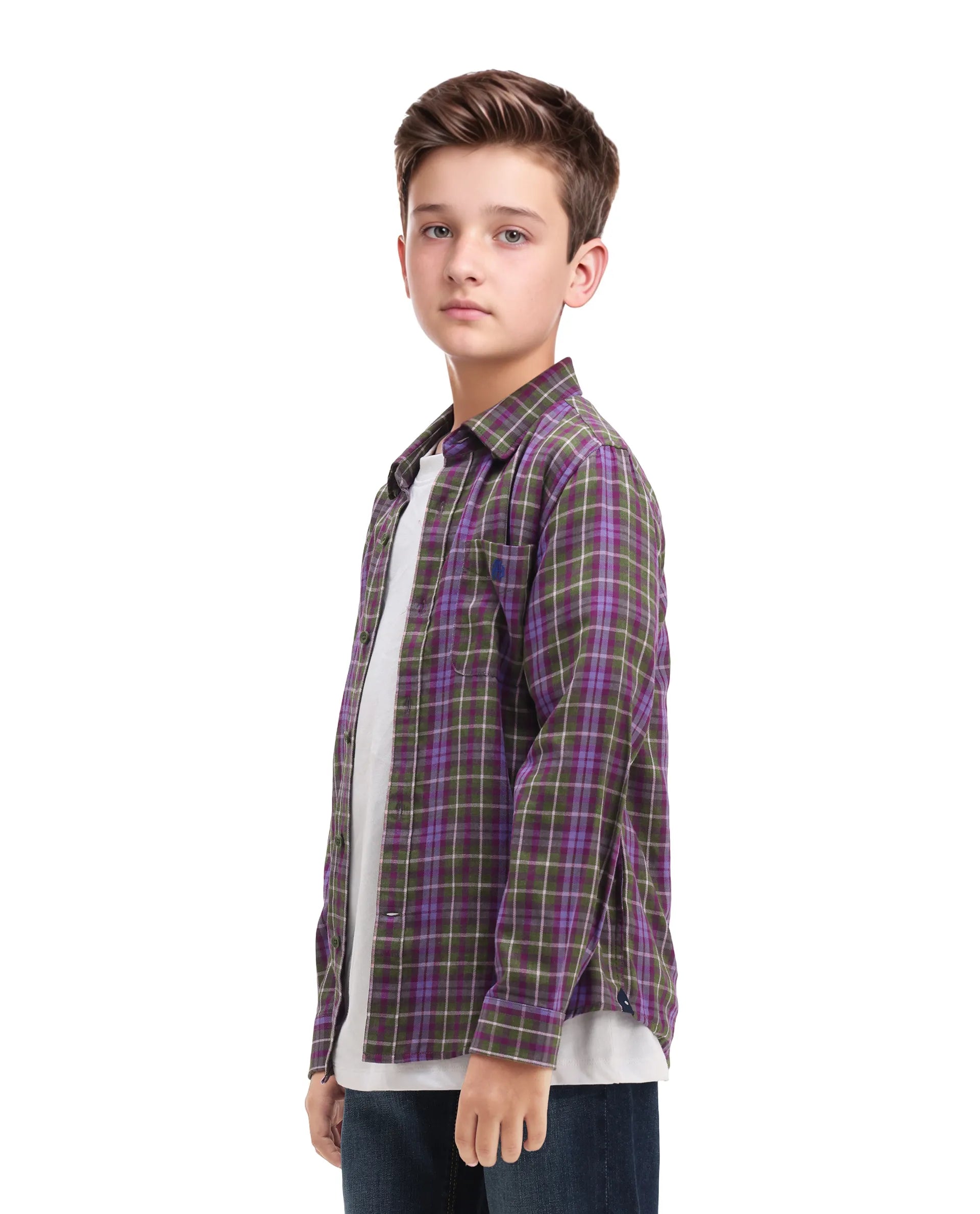 Rare Ones Kids Beke Purple Cotton Checked Button Closure Regular Fit Shirt