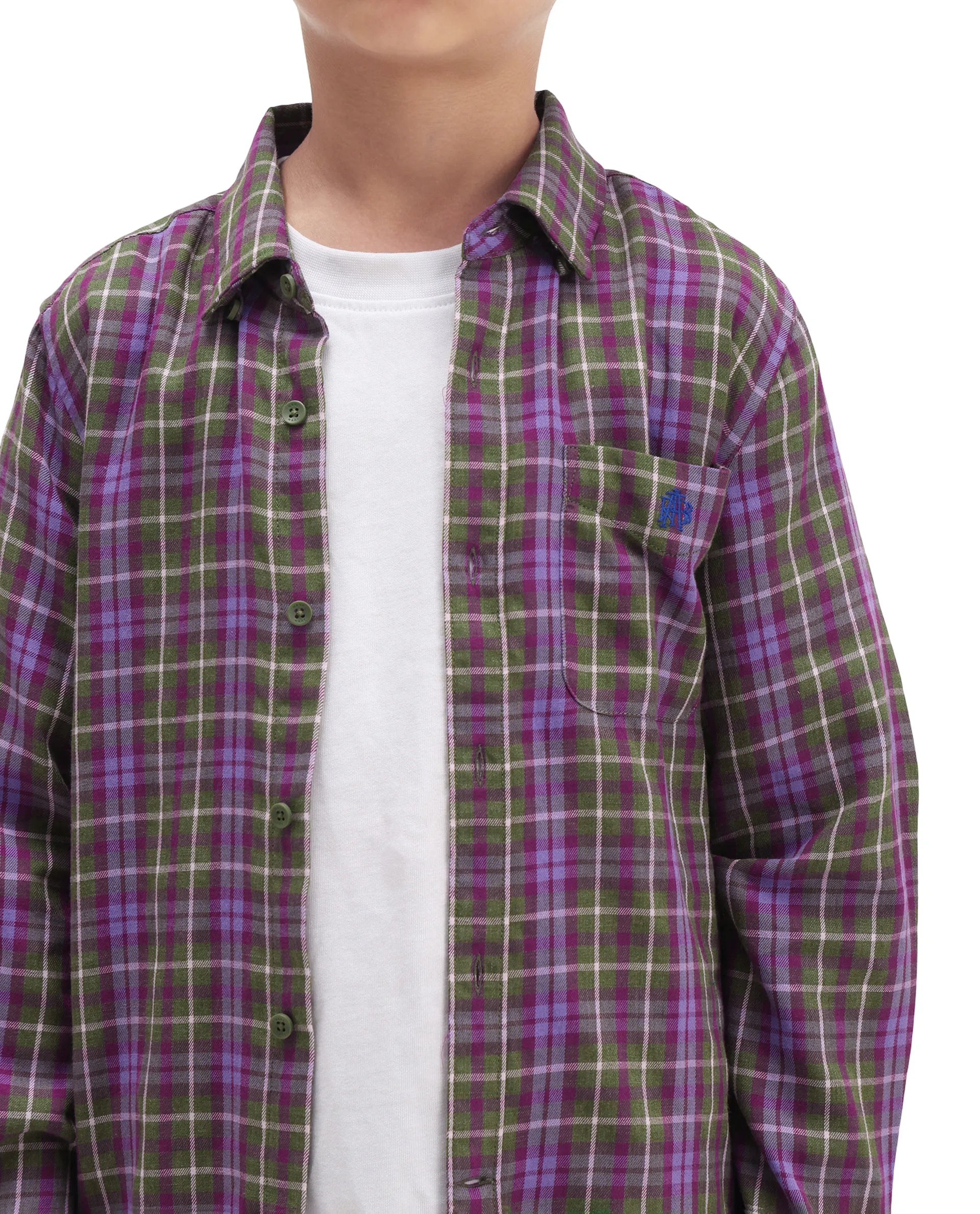 Rare Ones Kids Beke Purple Cotton Checked Button Closure Regular Fit Shirt