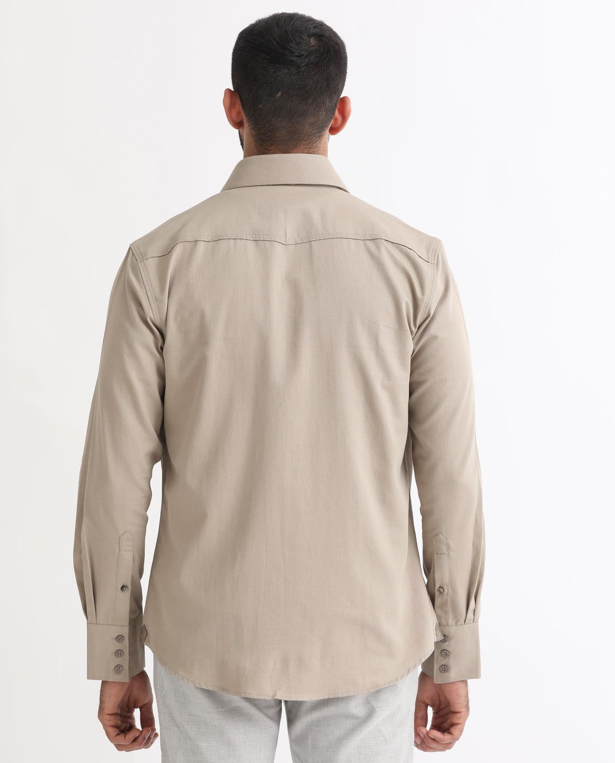 Rare Rabbit Men's Belia Beige Cotton Fabric Full Sleeves Solid Shirt