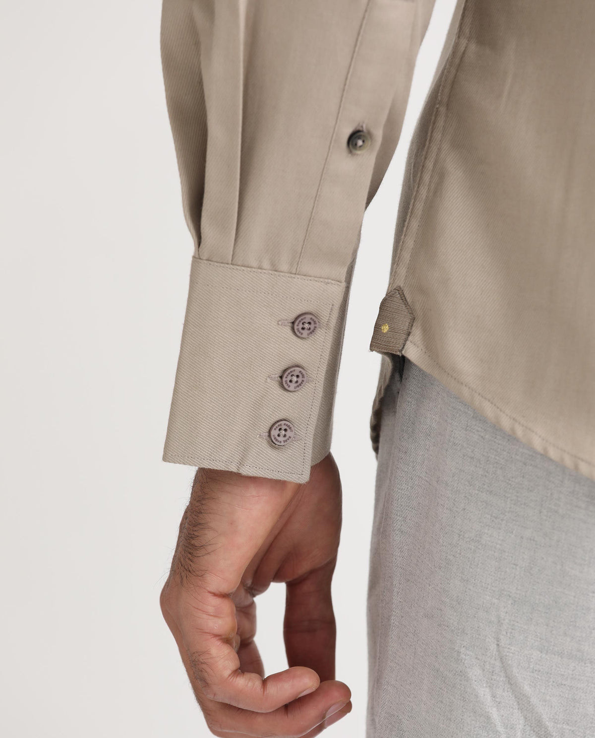 Rare Rabbit Men's Belia Beige Cotton Fabric Full Sleeves Solid Shirt