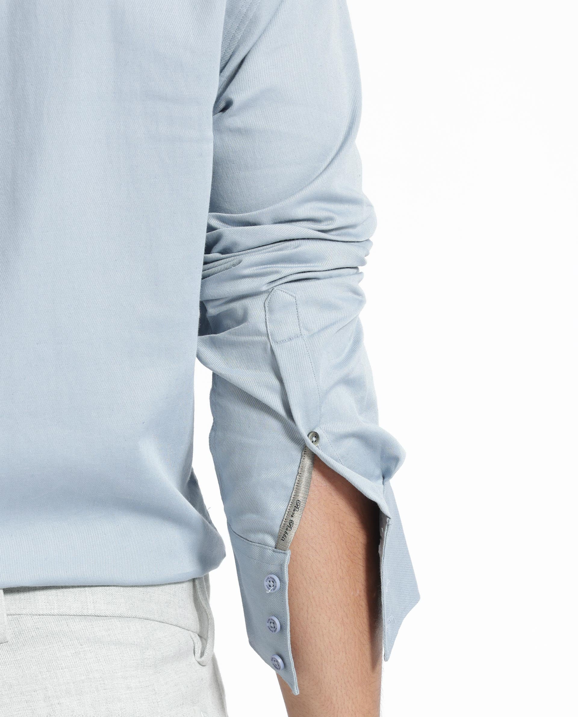 Rare Rabbit Men's Belia Dusky Blue Cotton Fabric Full Sleeves Solid Shirt