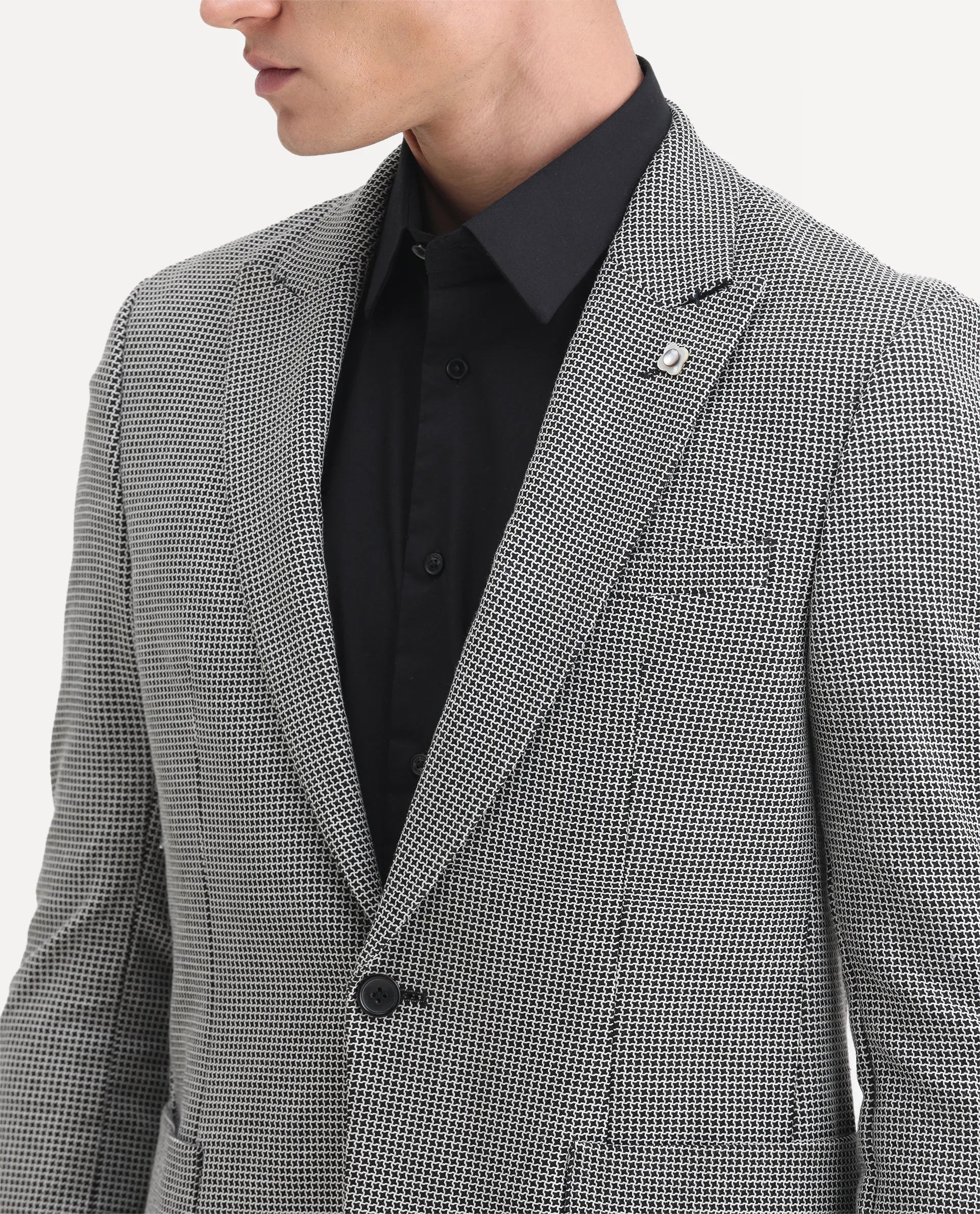 Rare Rabbit Men's Bellion Black Polyester Checked Print Tailored Fit Full Sleeve Lapel Neck Blazer