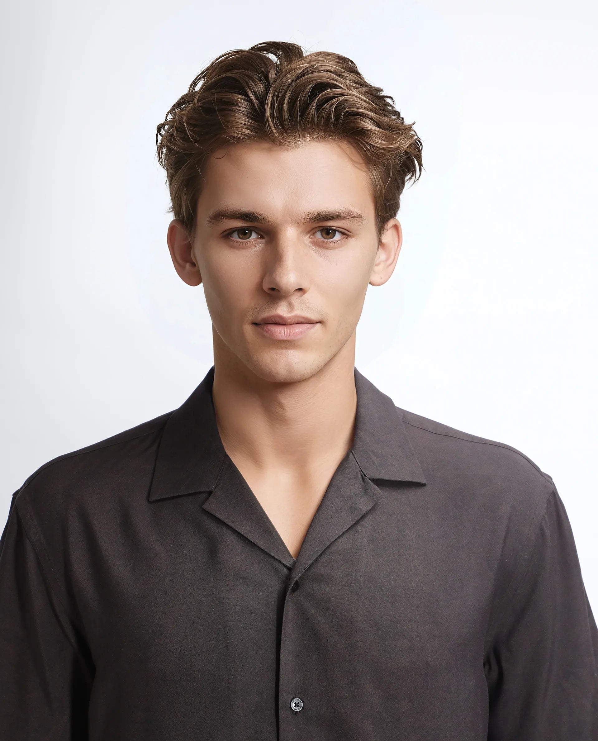 Rare Rabbit Men's Bem Dark Brown Viscose Abstract Print Boxy Fit Half Sleeve Cuban Collar Shirt