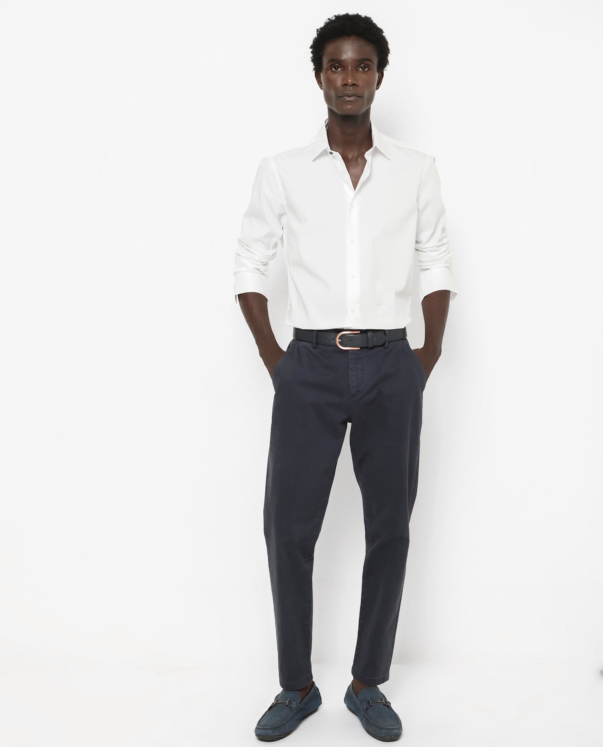 Rare Rabbit Men's Benedict White Cotton Poly Elastane Blend Fabric Full Sleeve Solid Formal Shirt