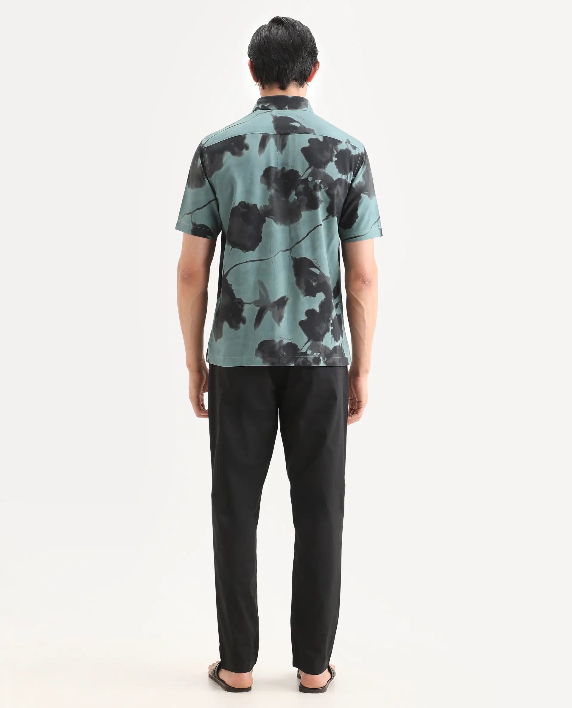 Rare Rabbit Men Bene Black Cotton Blend Fabric Button Closure Straight Fit Plain Trouser