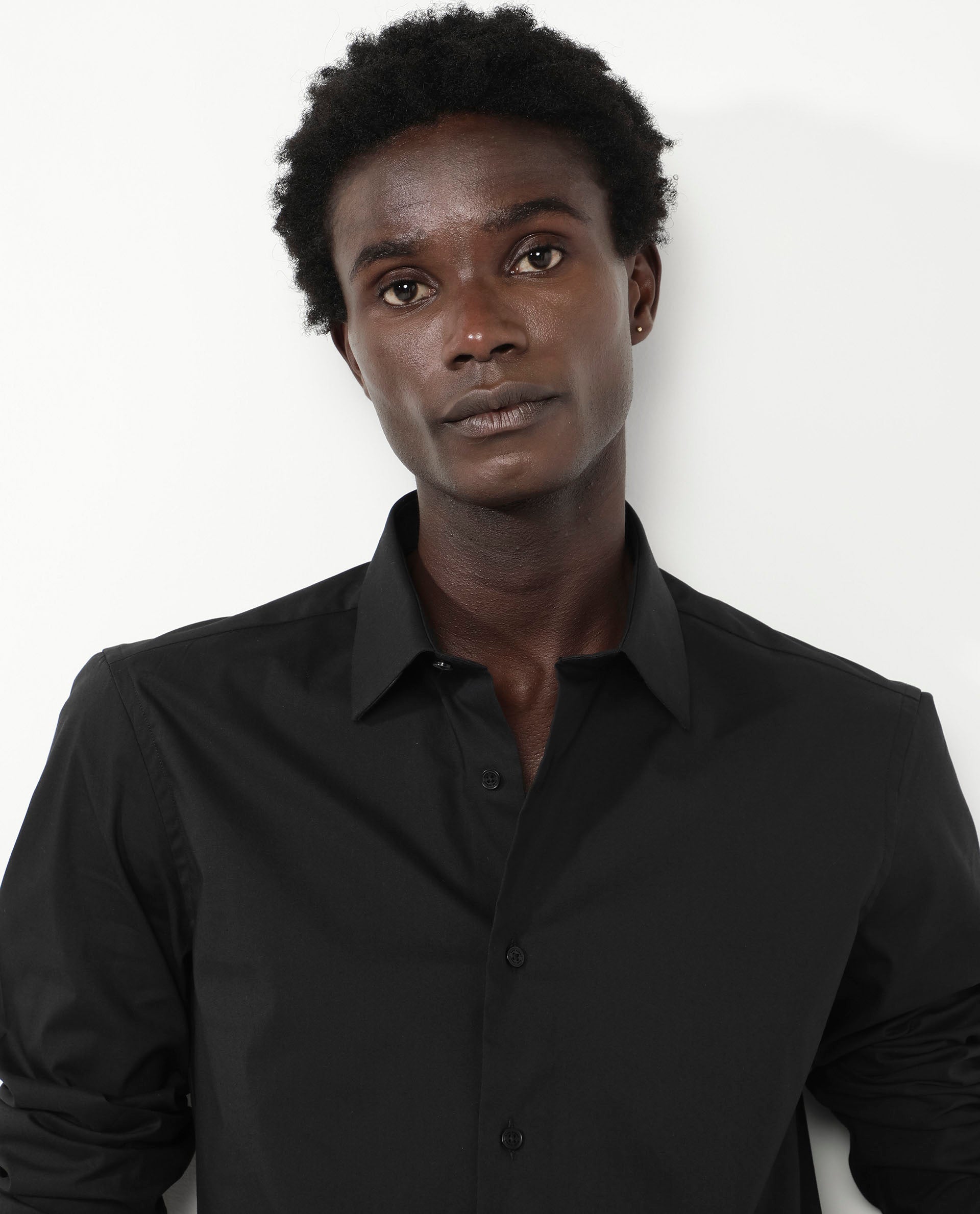 Rare Rabbit Men's Benedict Black Cotton Poly Elastane Blend Fabric Full Sleeve Solid Formal Shirt