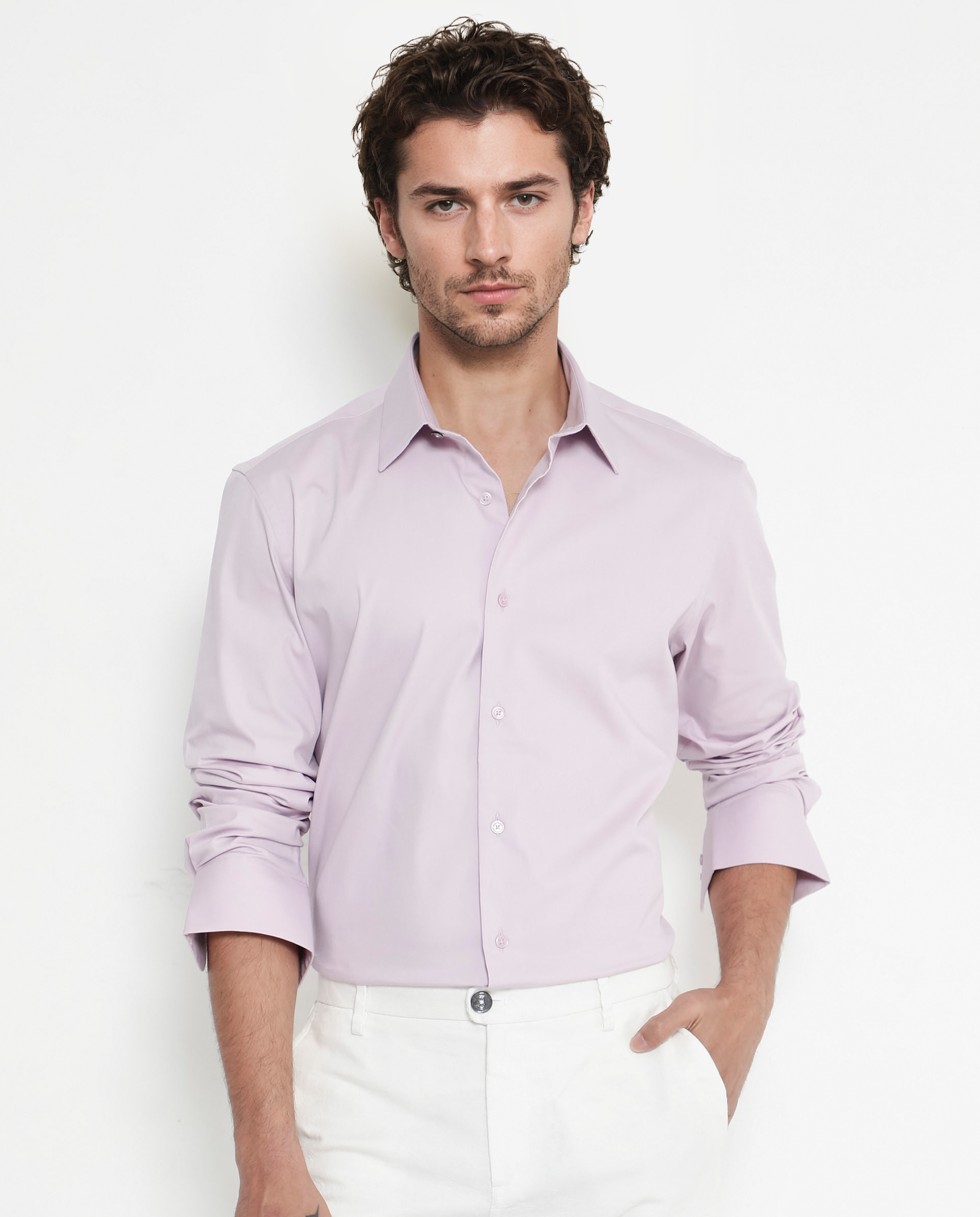 Rare Rabbit Men's Benedict Pastel Pink Cotton Poly Elastane Blend Fabric Full Sleeve Solid Formal Shirt