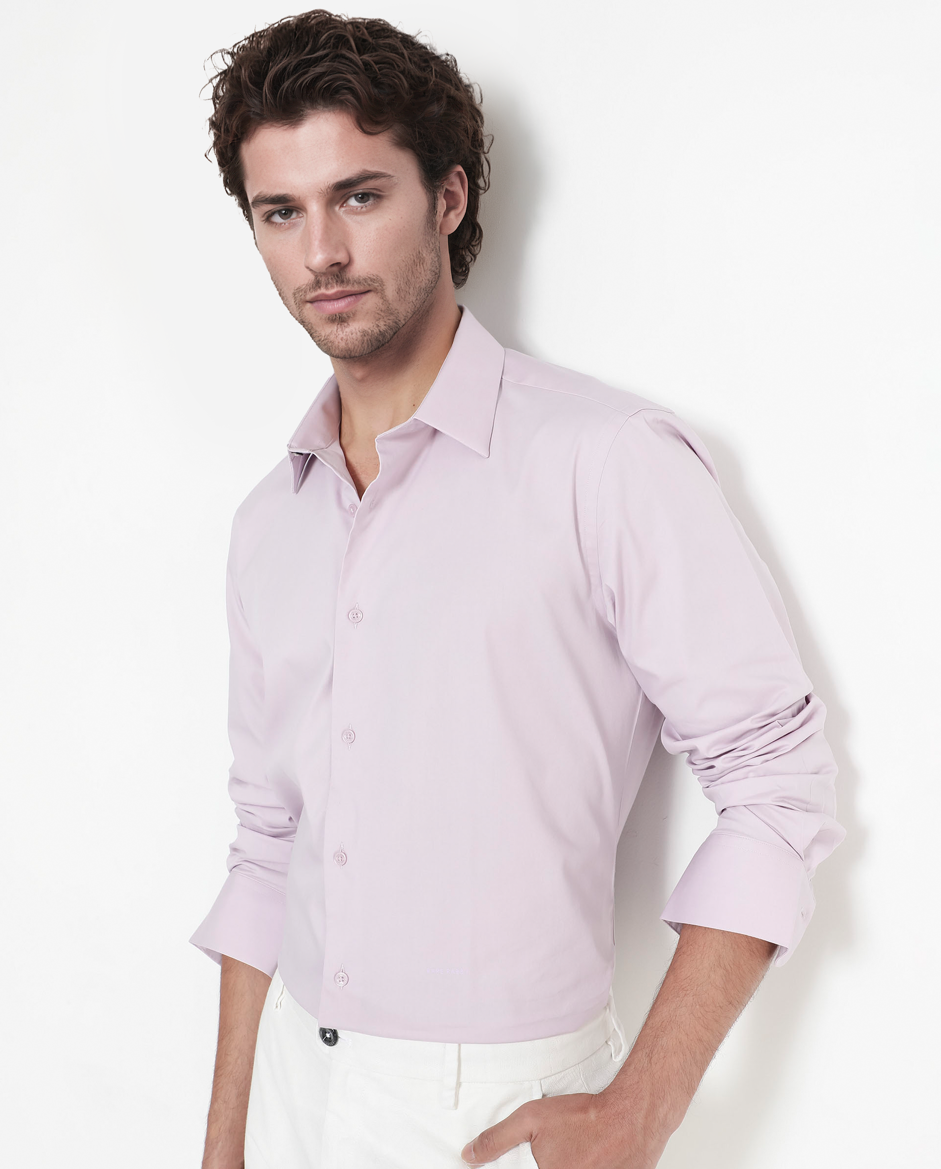 Rare Rabbit Men's Benedict Pastel Pink Cotton Poly Elastane Blend Fabric Full Sleeve Solid Formal Shirt