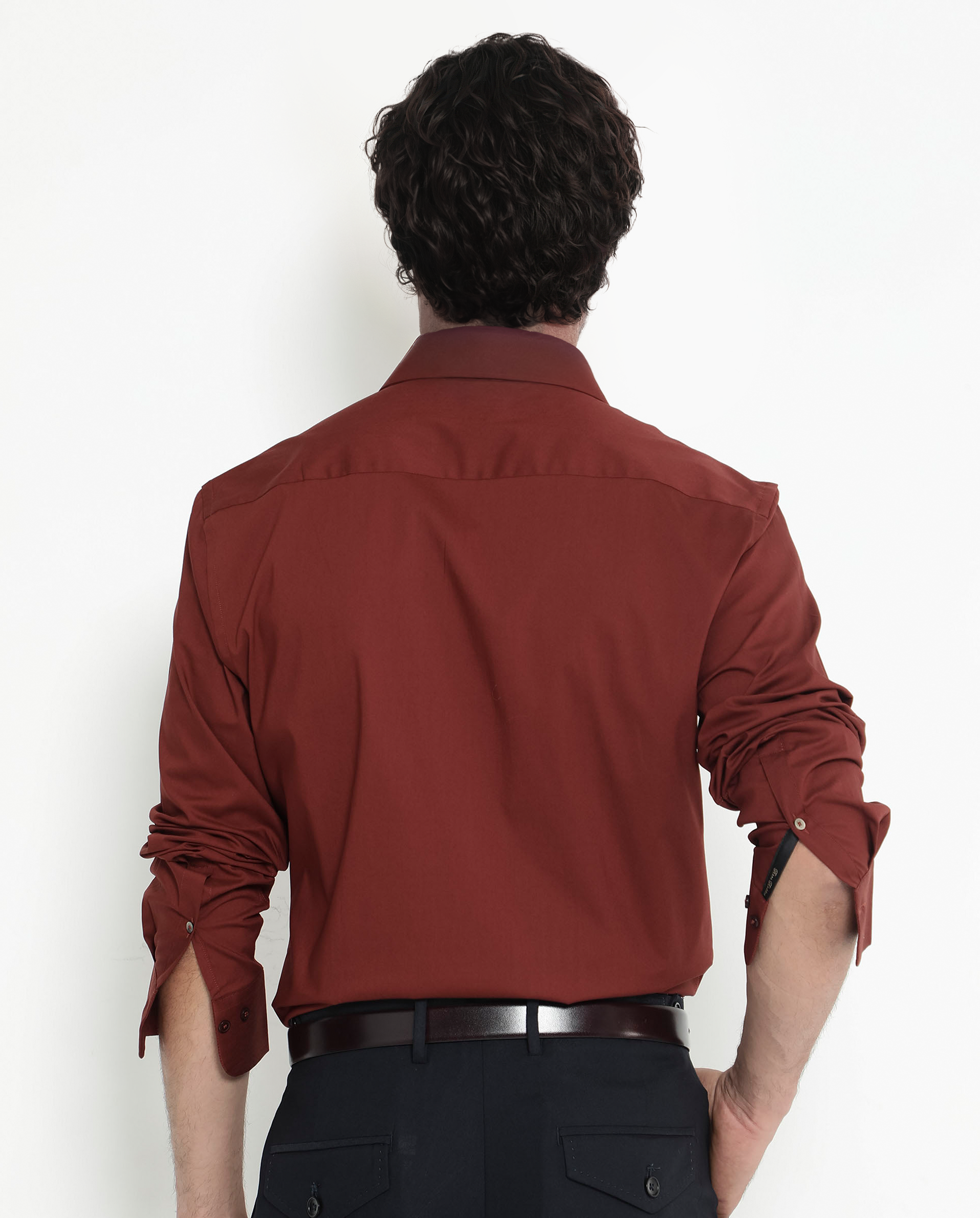 Rare Rabbit Men's Benedict Rust Cotton Poly Elastane Blend Fabric Full Sleeve Solid Formal Shirt