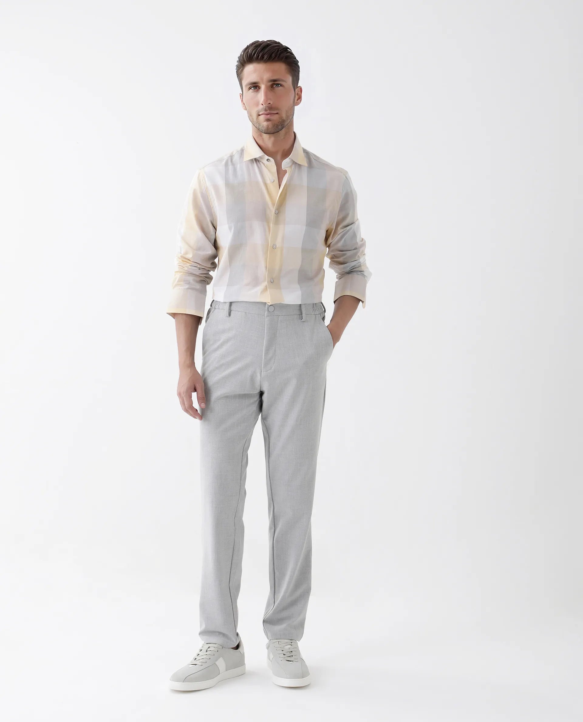 Rare Rabbit Men's Bene Multi Cotton Checked Print Regular Fit Full Sleeve Collared Shirt