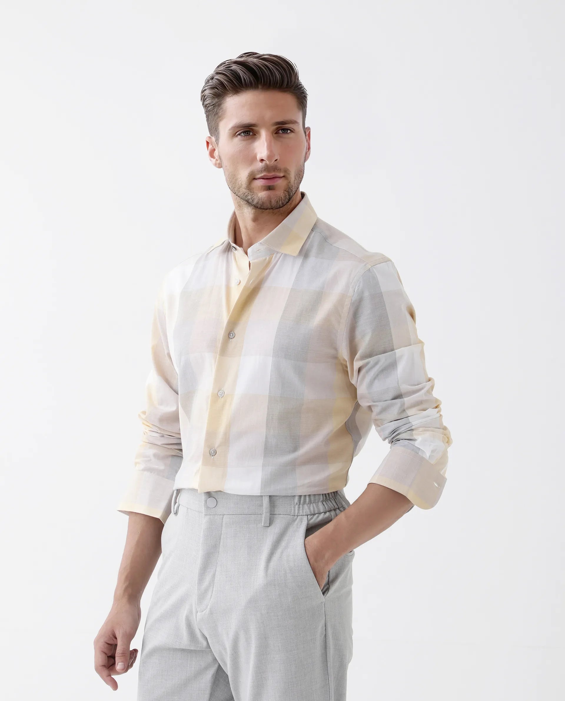 Rare Rabbit Men's Bene Multi Cotton Checked Print Regular Fit Full Sleeve Collared Shirt