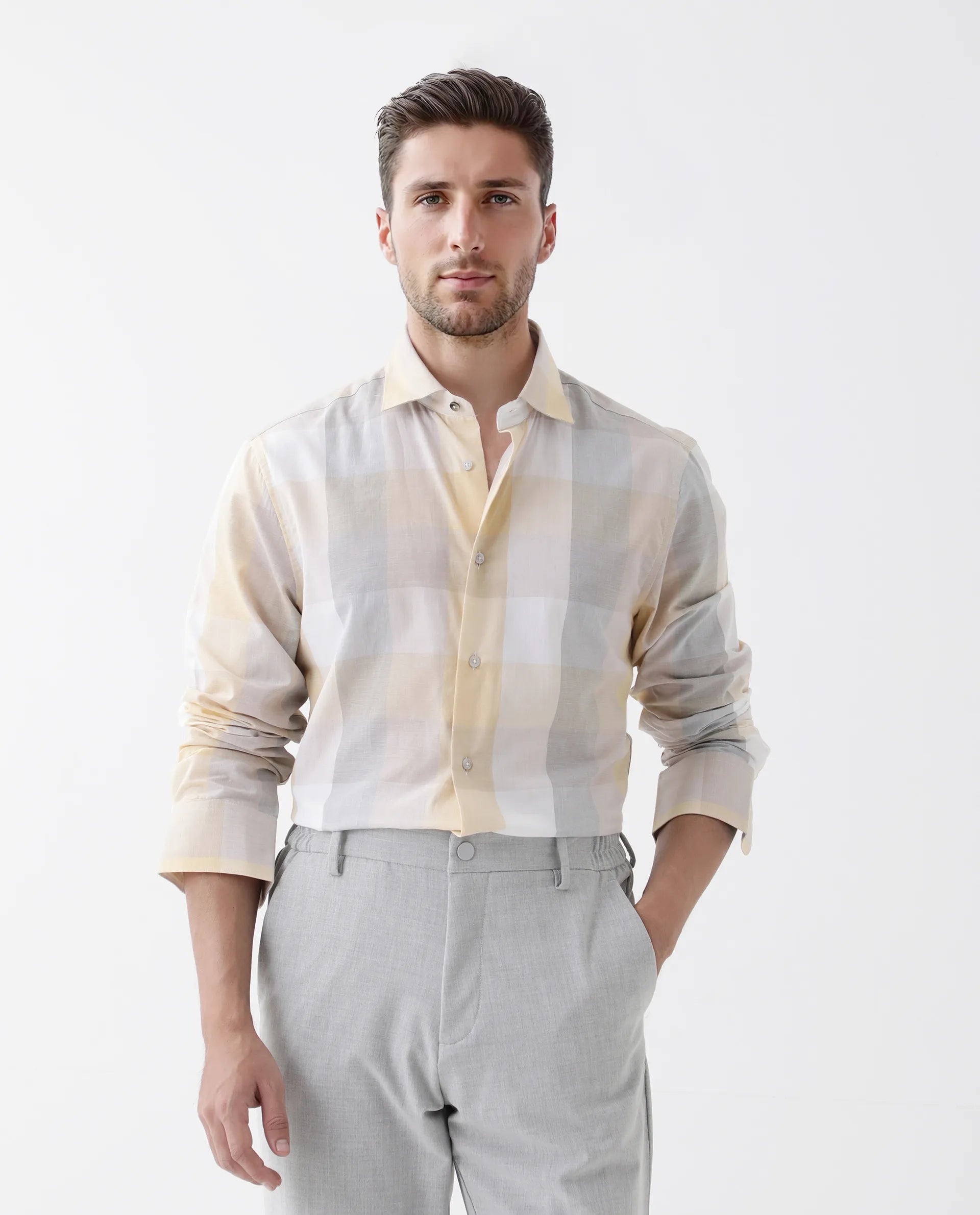 Rare Rabbit Men's Bene Multi Cotton Checked Print Regular Fit Full Sleeve Collared Shirt