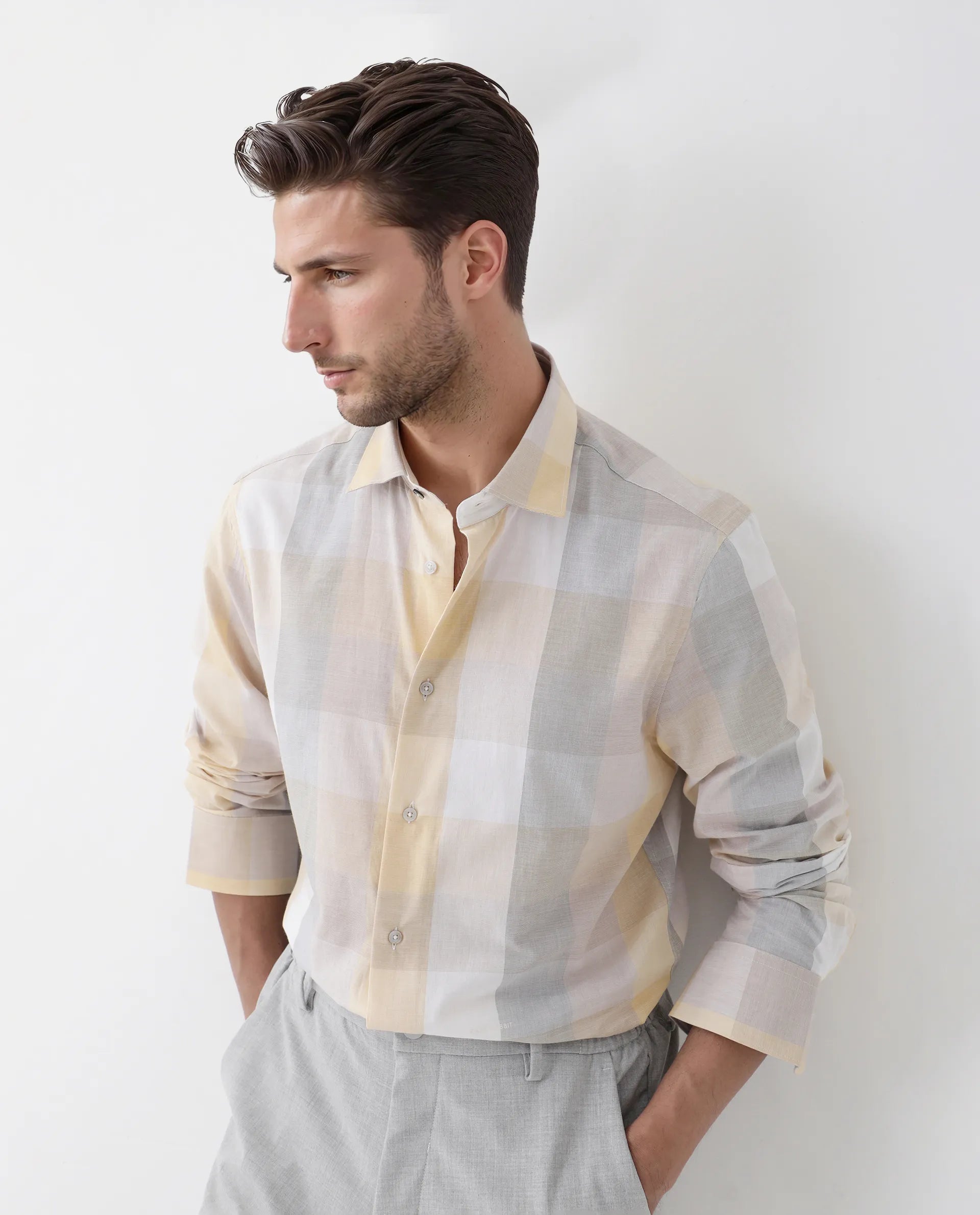 Rare Rabbit Men's Bene Multi Cotton Checked Print Regular Fit Full Sleeve Collared Shirt