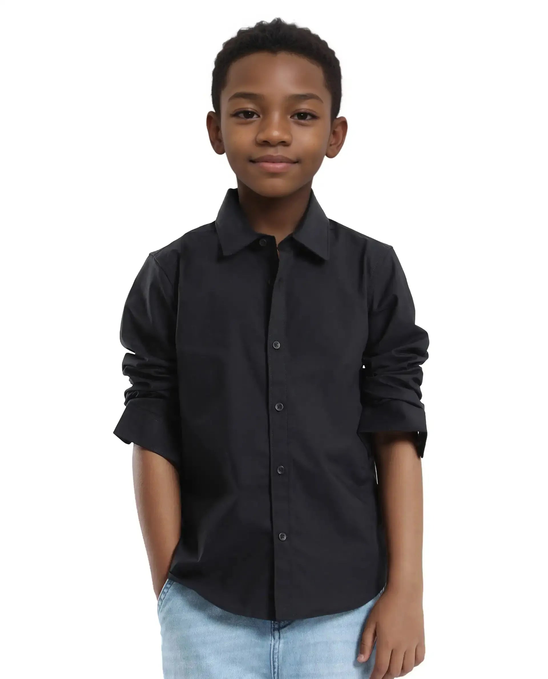 Rare Ones Kids Beno Black Cotton Blend Full Sleeve Button Solid Regular Fit Shirt