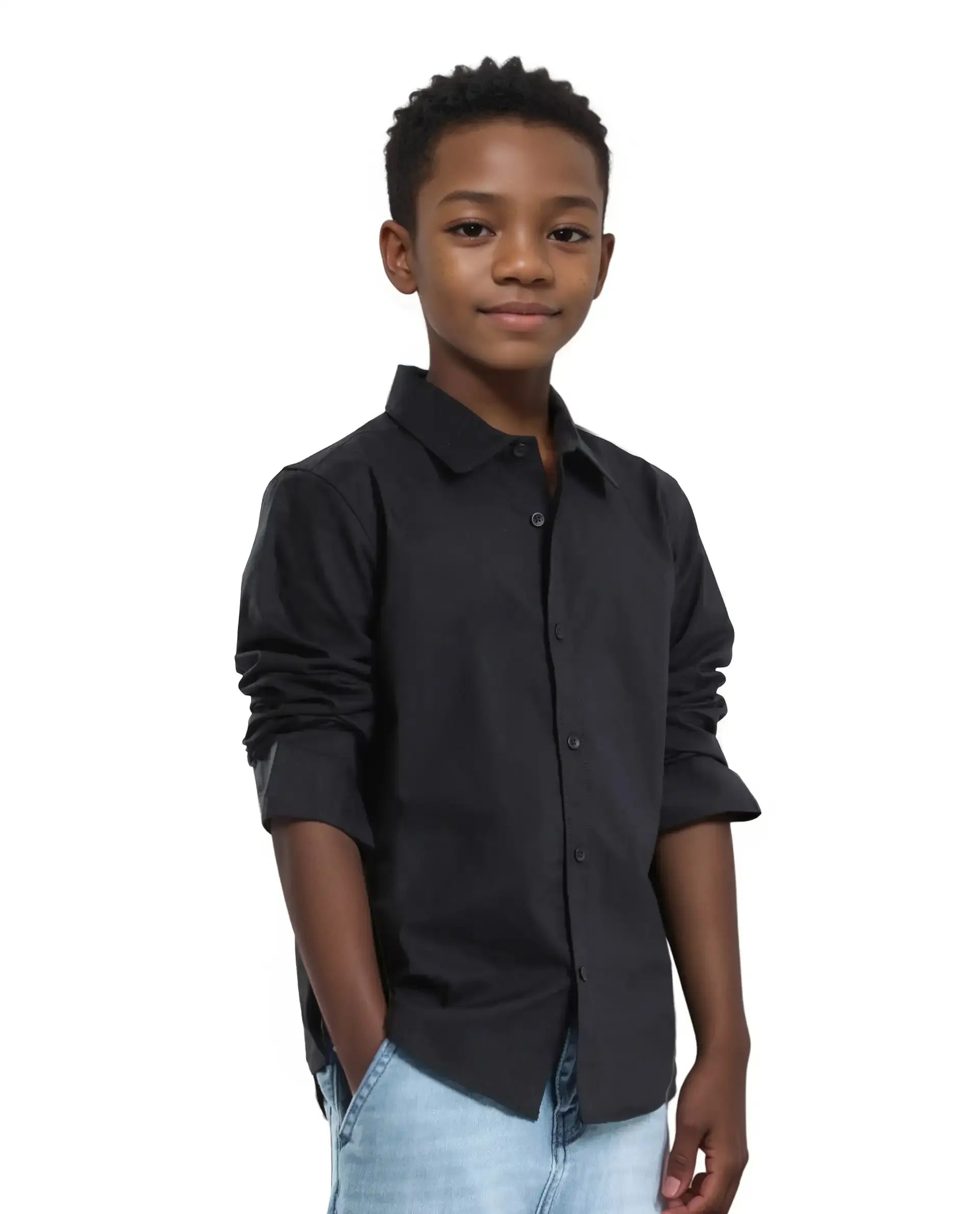 Rare Ones Kids Beno Black Cotton Blend Full Sleeve Button Solid Regular Fit Shirt