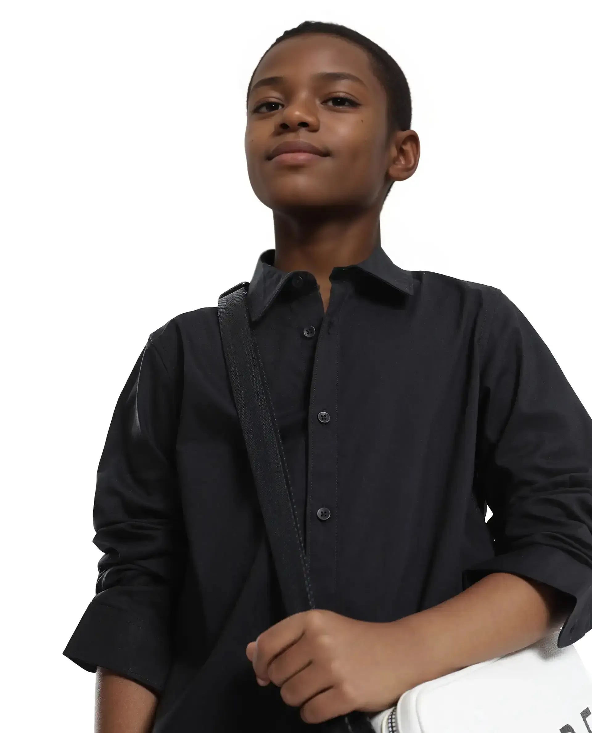Rare Ones Kids Beno Black Cotton Blend Full Sleeve Button Solid Regular Fit Shirt