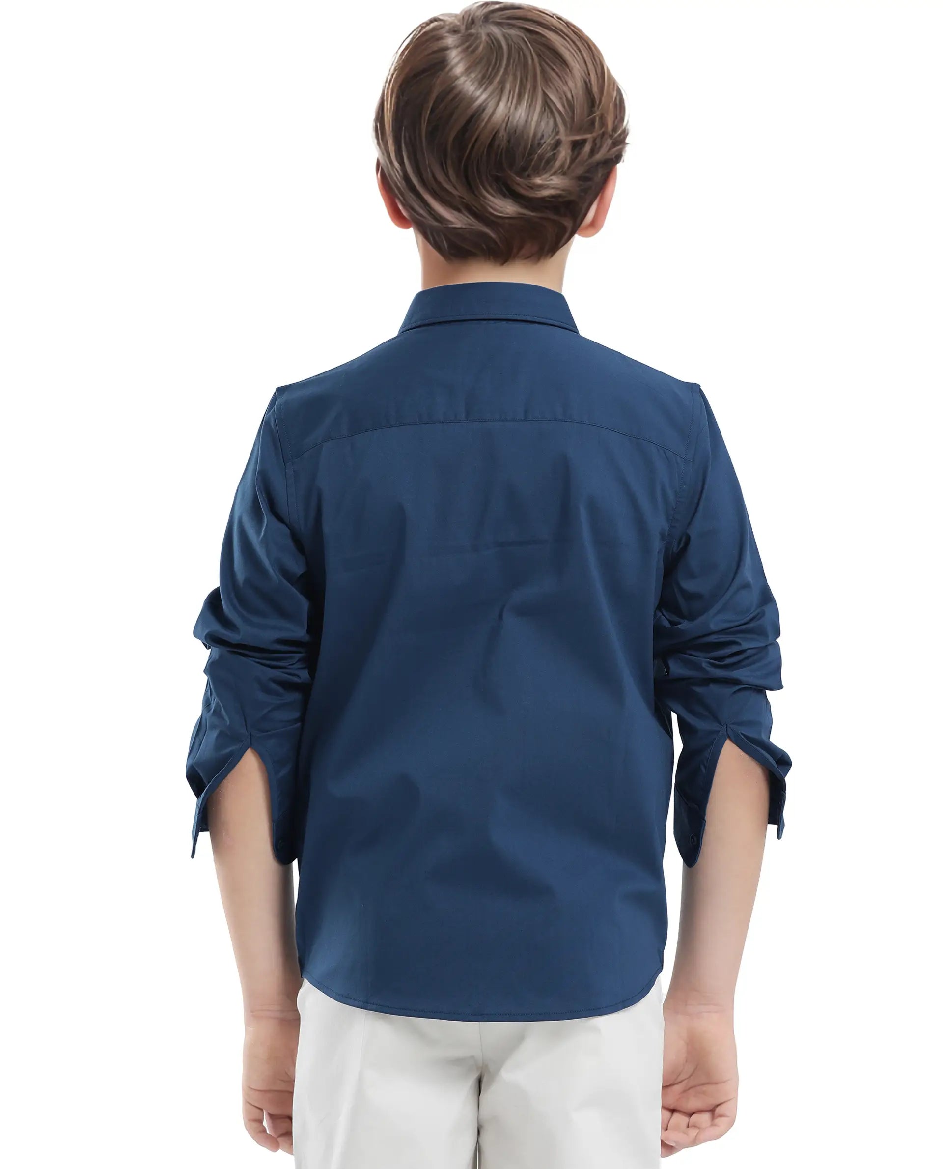 Rare Ones Kids Beno Blue Cotton Blend Full Sleeve Button Solid Regular Fit Shirt