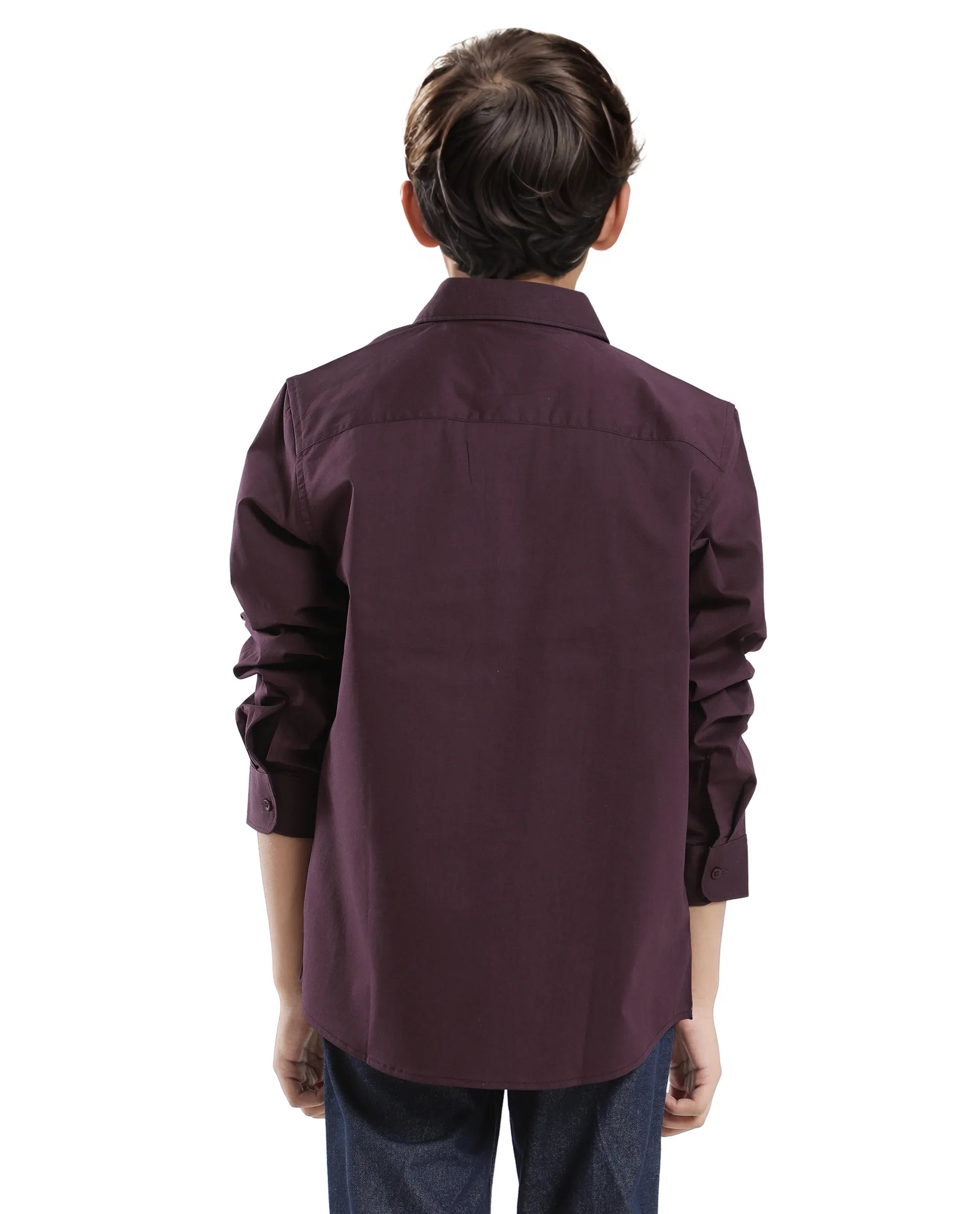 Rare Ones Kids Beno Maroon Cotton Blend Full Sleeve Button Solid Regular Fit Shirt